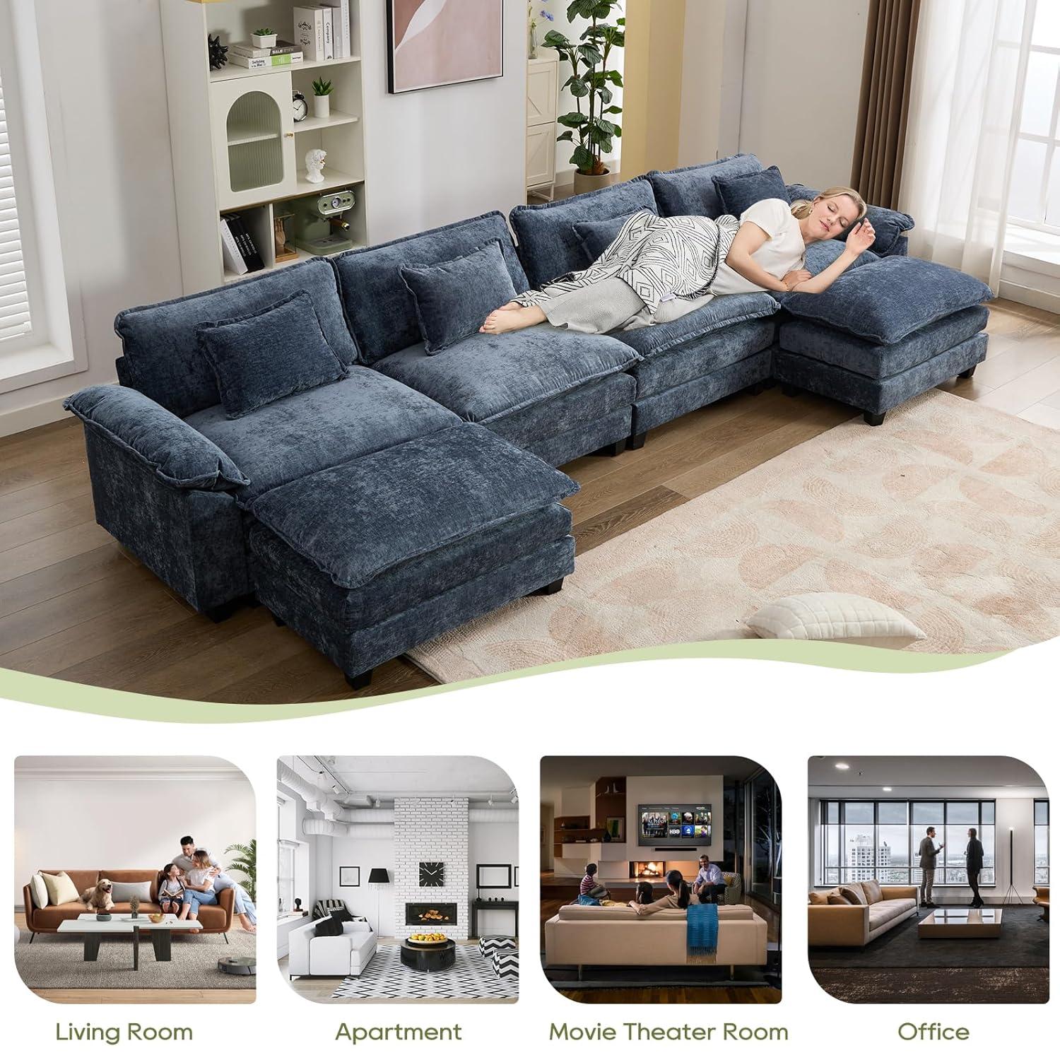 Carbaugh 154" Oversized U Shaped Sectional Sofa, Comfy Cloud Couch Deep Sectional Sofa with Ottomans for Living Room