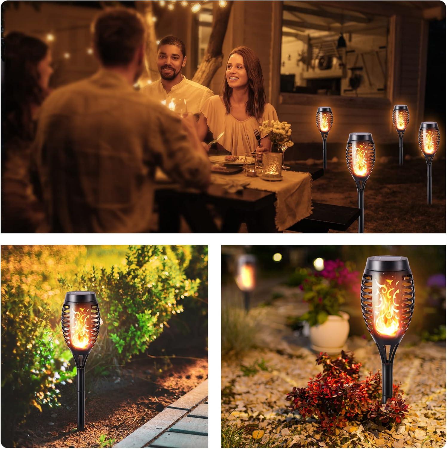 Halloween Lights Outdoor, 6 Pack Solar Torch Lights with Flickering Flame, Waterproof Outdoor Yard Decorations Lights for Holiday, Garden, Lawn, Walkway, Outdoor Halloween