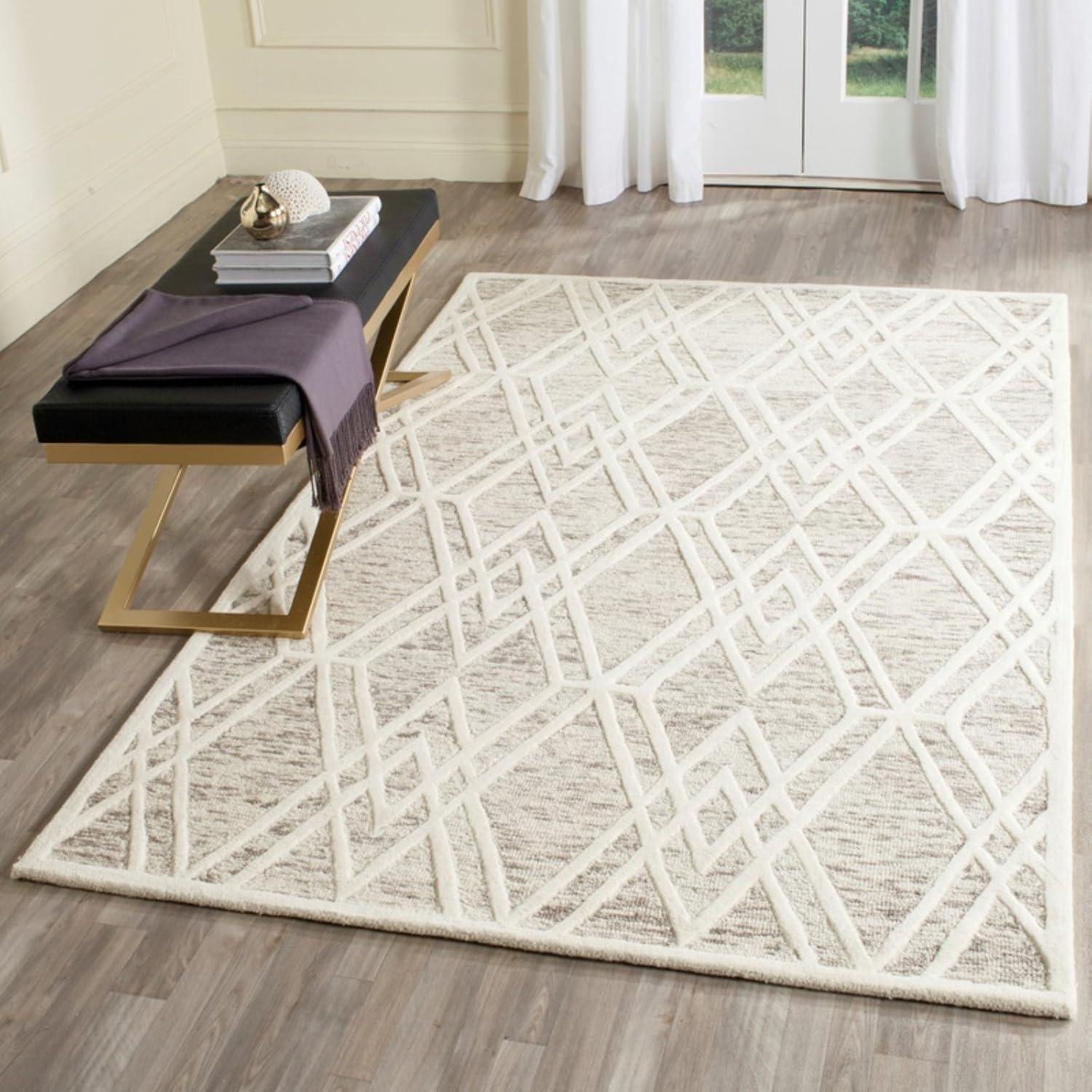 Light Brown and Ivory Hand-Tufted Wool Area Rug, 5' x 8'