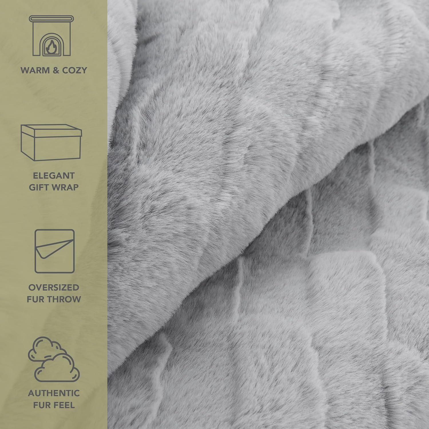 Aston & Arden Faux Fur Throw Blanket, Plush, Modern Jacquard Texture, Oversized 50x70, with Premium Gift Box