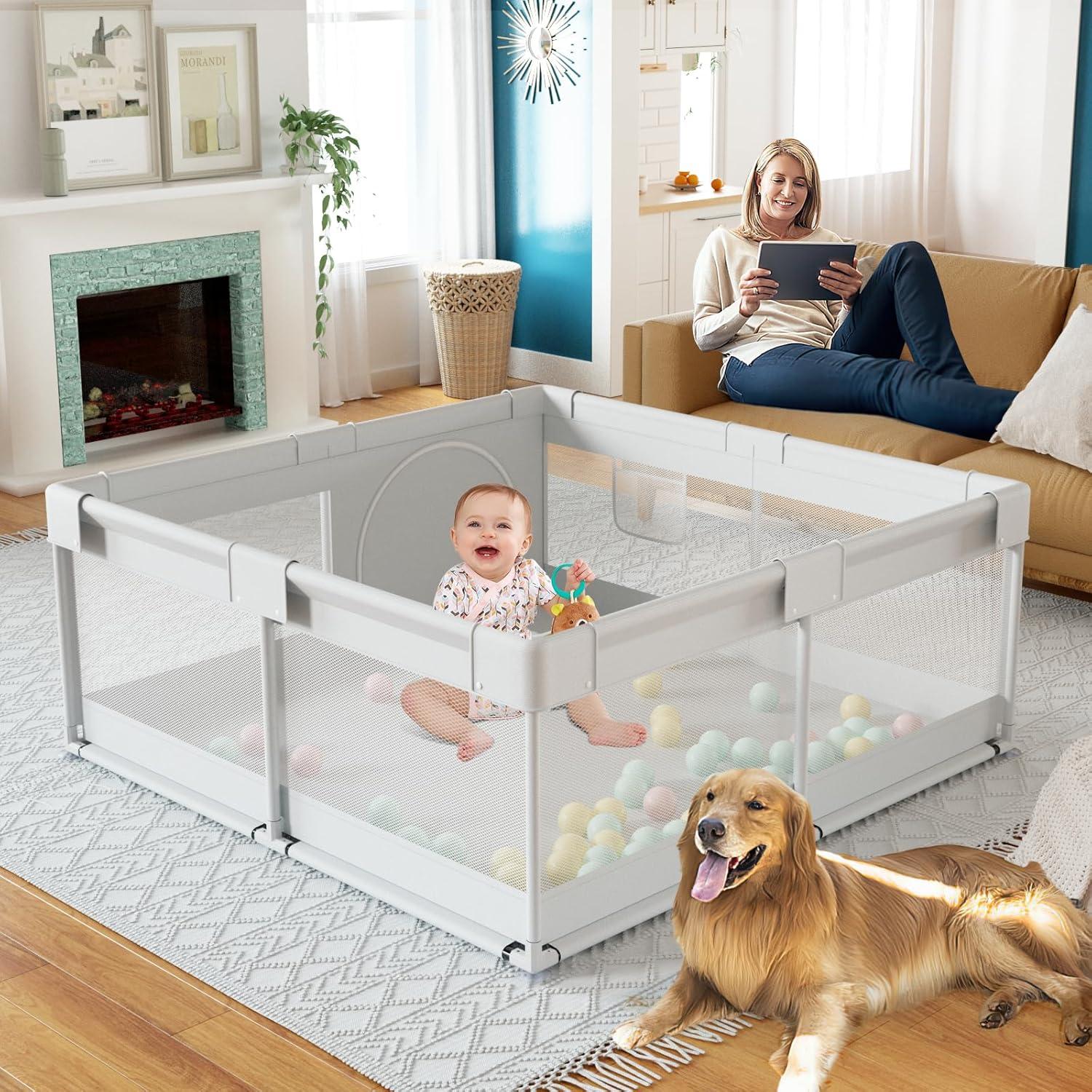 Baby Playpen, 47x47in Small Play Pen,Toddler Playpen for Apartment,Play Yard,Activity Fence, Extra Large Baby Playard