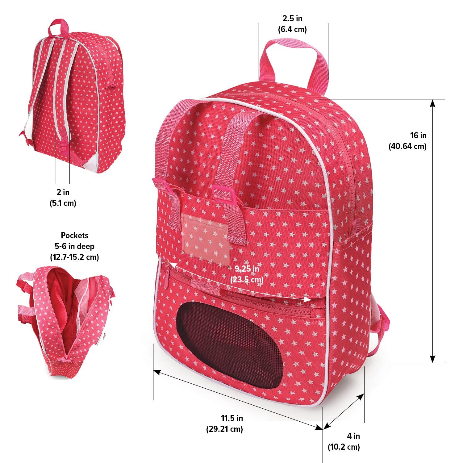 Badger Basket Doll Travel Backpack with Plush Friend Compartment - Star Pattern