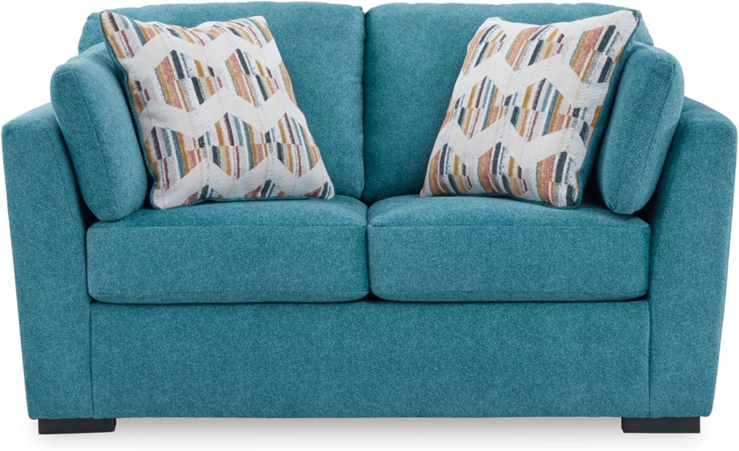 Signature Design by Ashley Keerwick Scandinavian Loveseat with 4 Toss Pillows, Blue