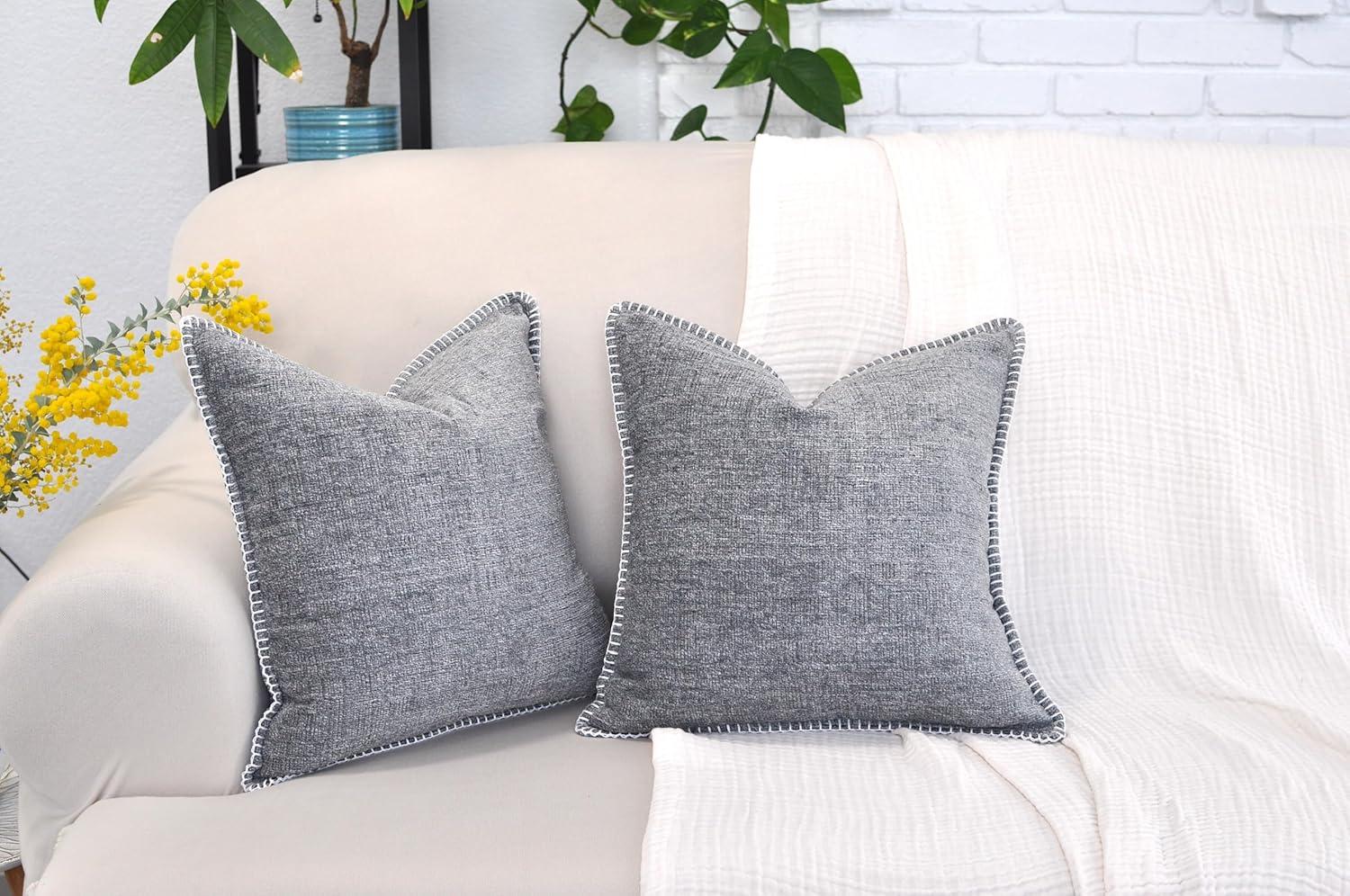 Oveesha Soft Chenille Throw Pillow Covers With Stitched Edge (Set of 2)