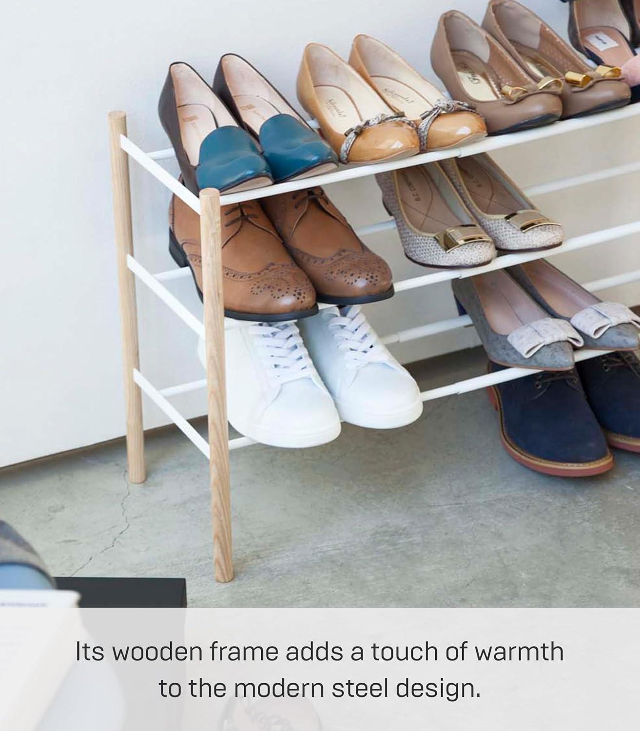 Yamazaki Home Expandable 3-Tiered Space Saving Shoe Rack, Steel,Holds 12 to 16 Shoes