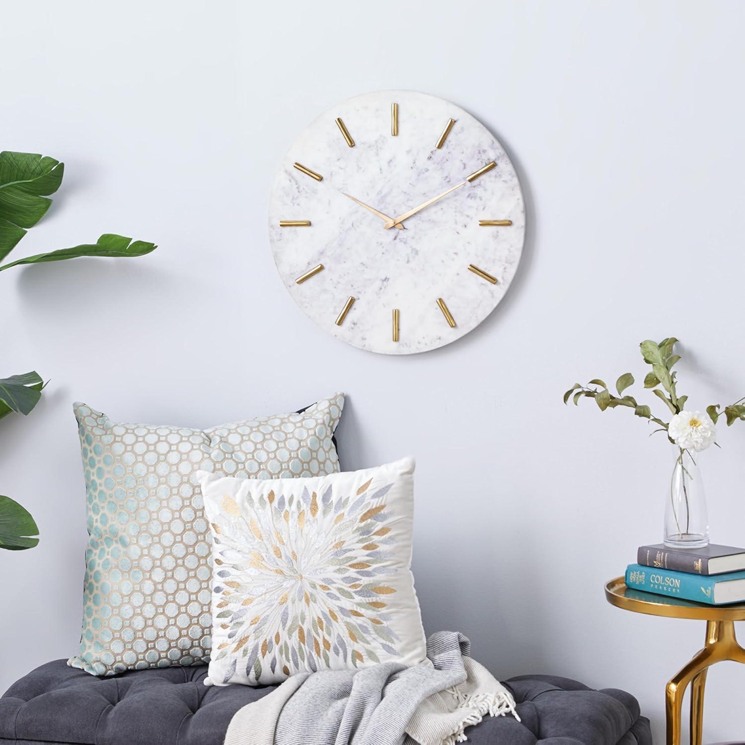 CosmoLiving by Cosmopolitan Marble Decorative Wall Clock with Gold Metal Accents