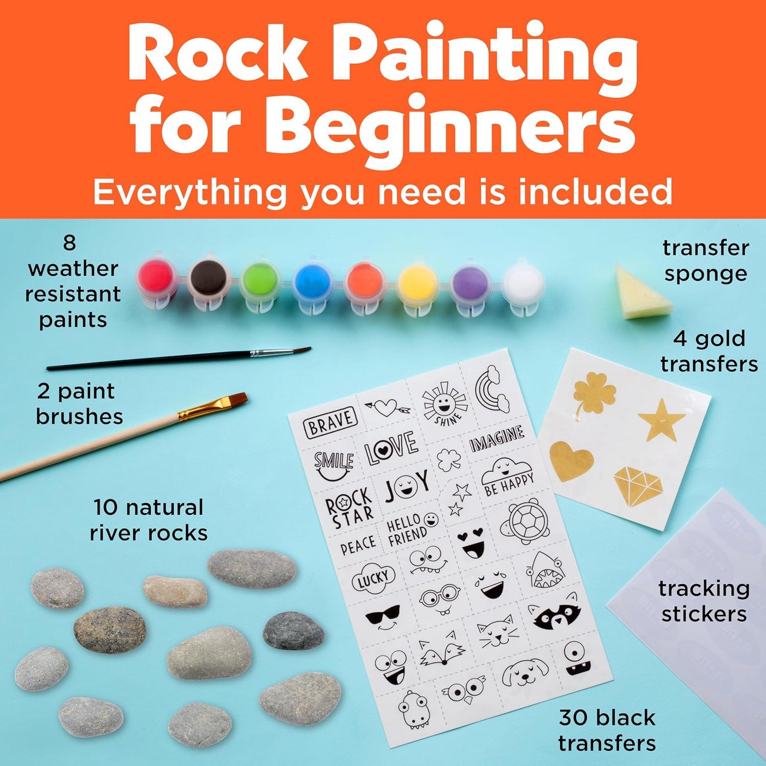 Hide & Seek Rock Painting Kit - Creativity for Kids: Paints, Stickers, Rocks, Brush, Craft Activity for Ages 6+