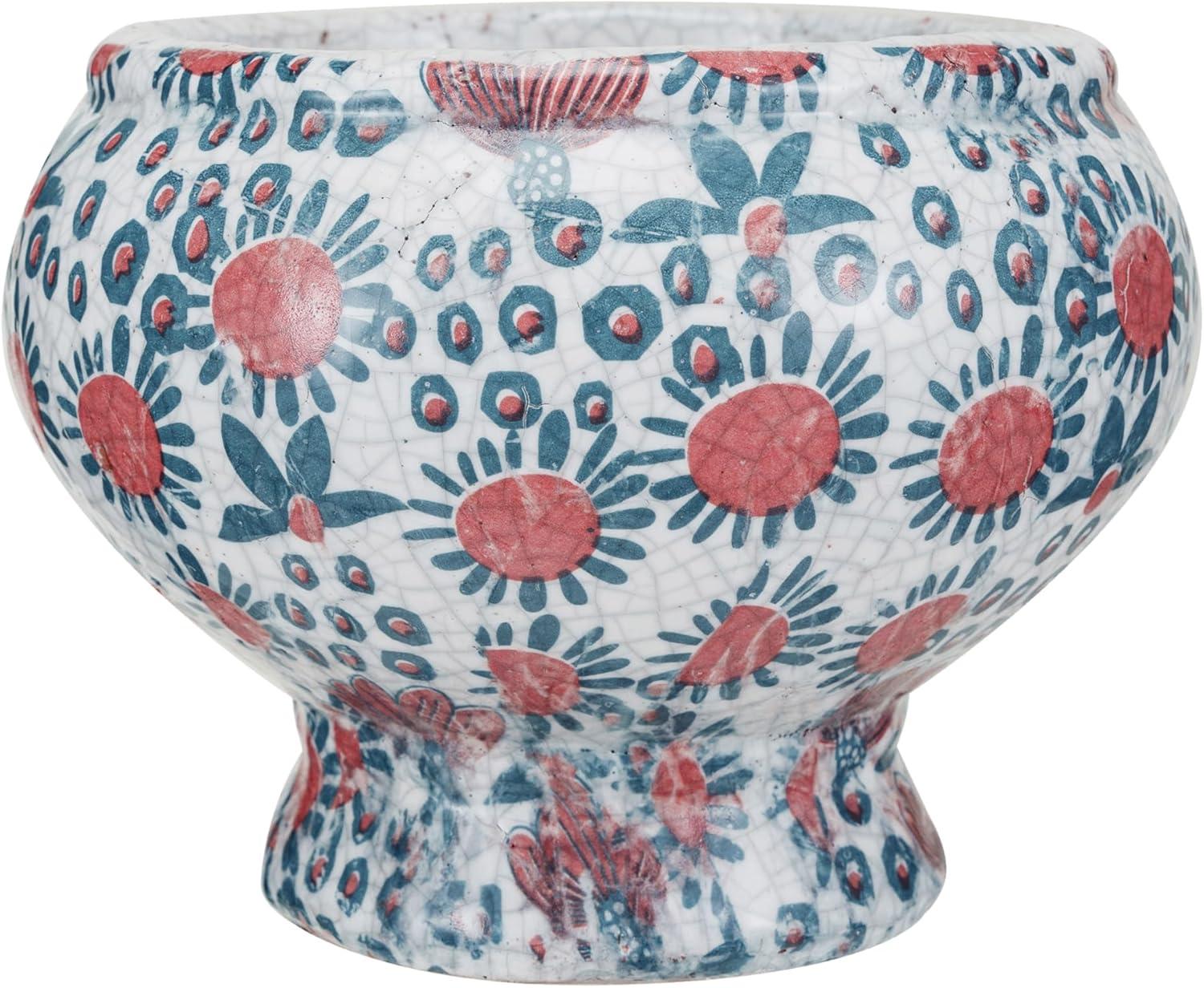 Multicolor Crackle Glaze Terra-Cotta Footed Planter