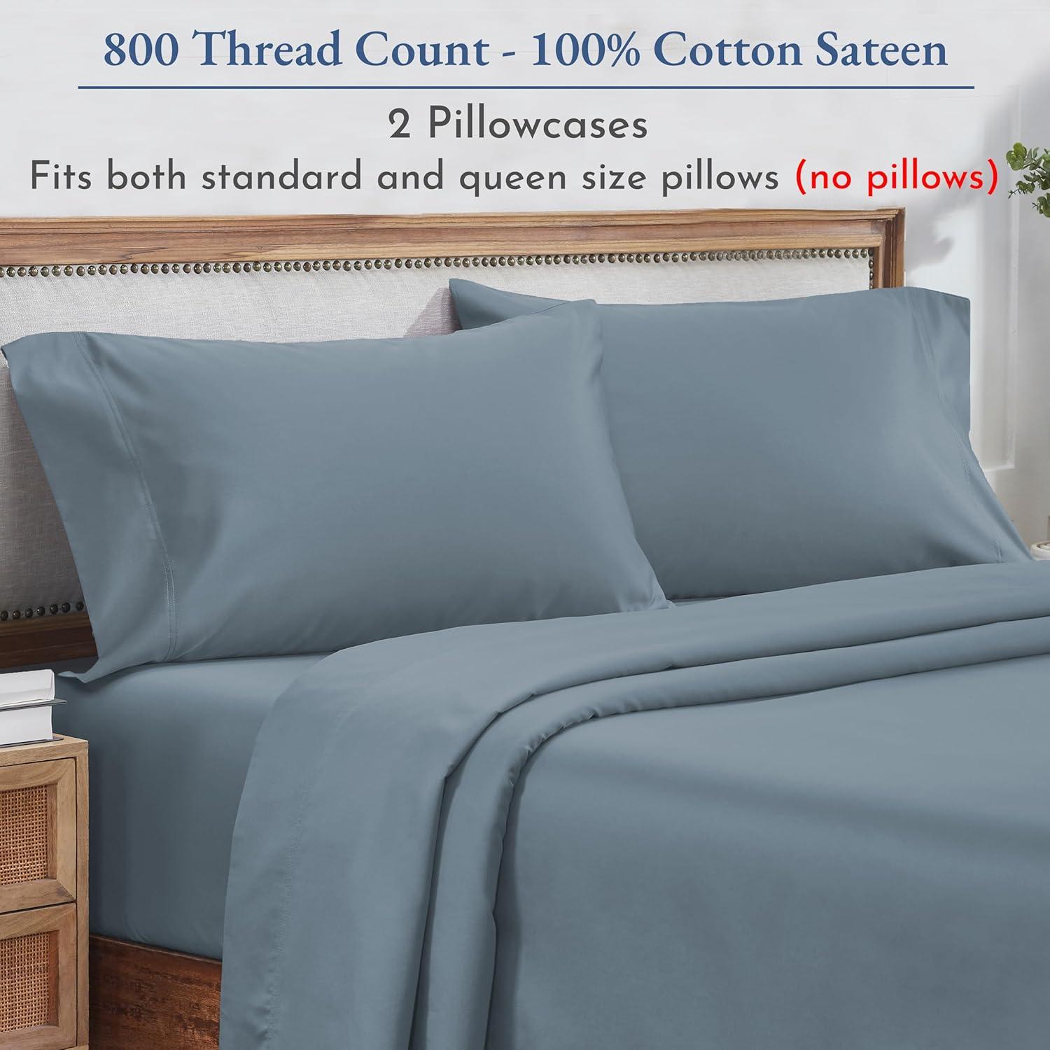 Luxury Pillowcase Set - 800 Thread Count Cotton Sateen, Soft Pillowcases by California Design Den - Pastel Blue - Steel, Standard/Queen Pillowcases