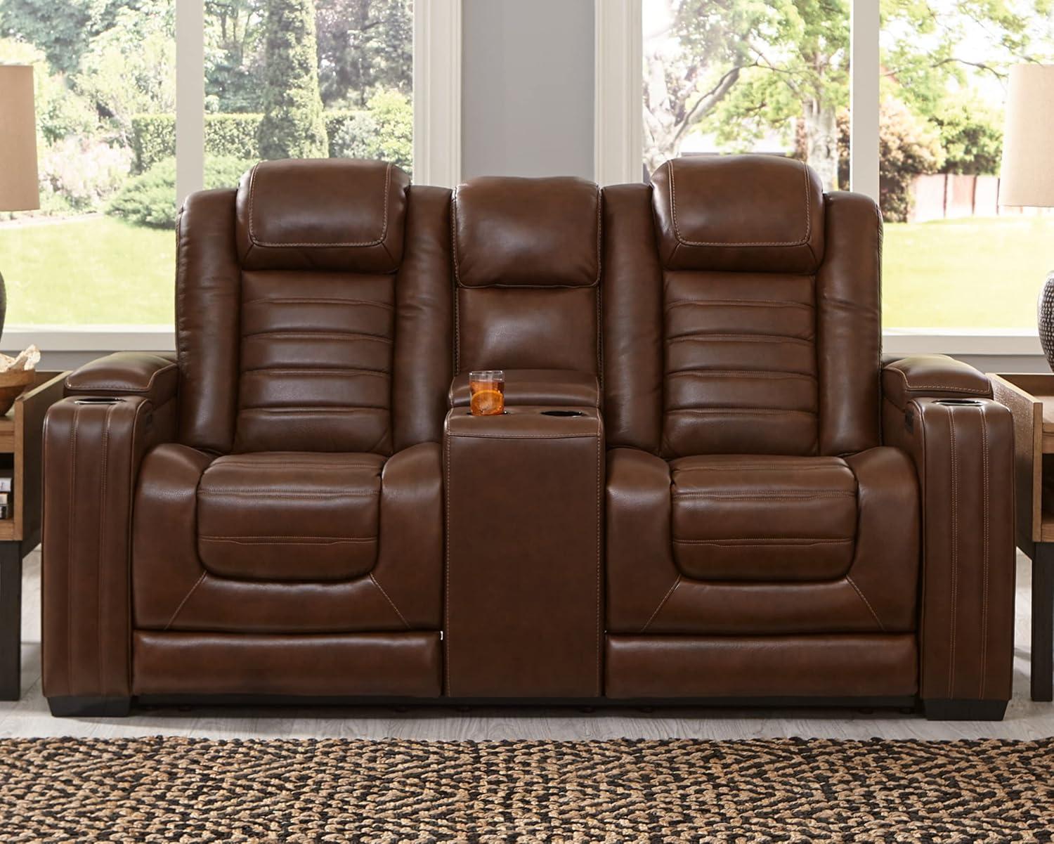 Ashley Furniture Backtrack Leather Power Reclining Loveseat in Chocolate