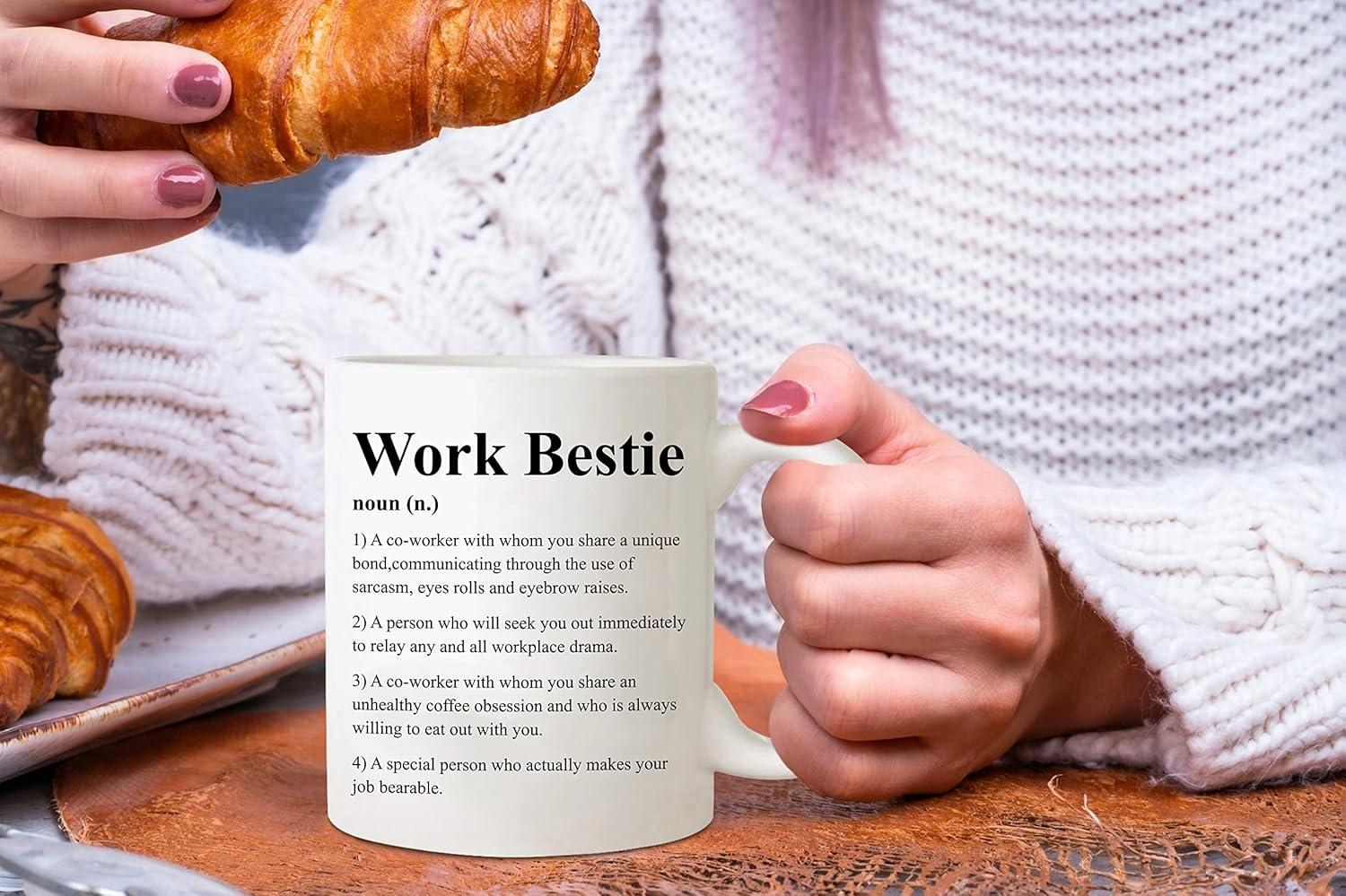 Novelty Ceramic Coffee Mug Work Bestie Noun Definition Mugs Funny Mug Anniversary Birthday Christmas Gifts Tea Cups Home Decor, 11 Oz