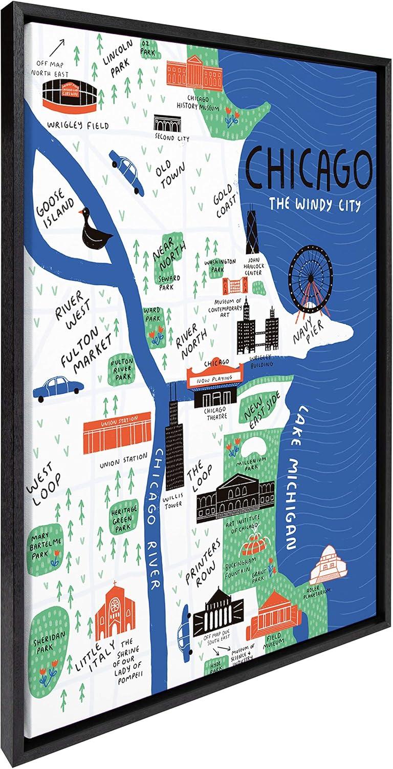 23" x 33" Sylvie Chicago Illustration by Stacie Bloomfield Framed Wall Canvas Black - Kate & Laurel All Things Decor