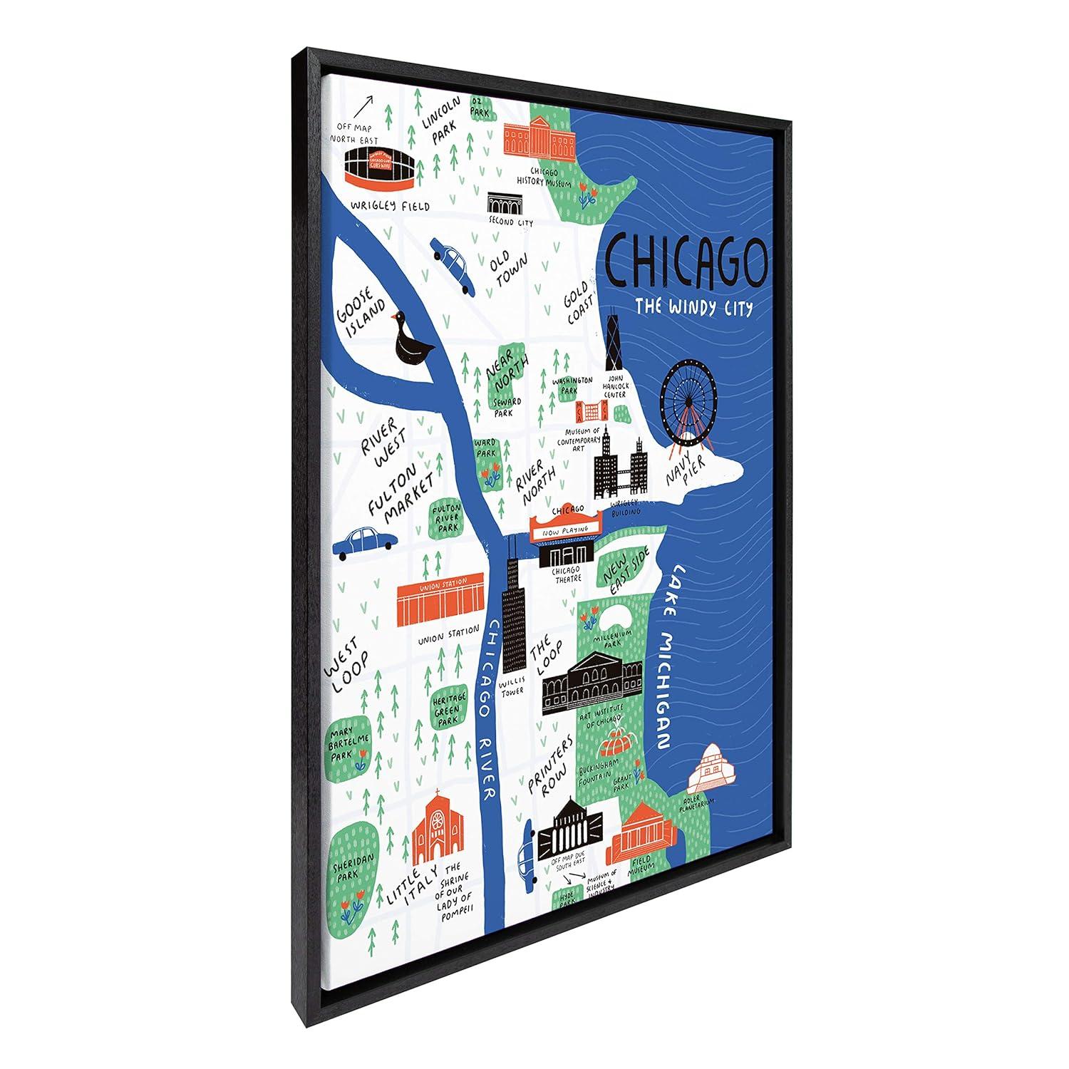 23" x 33" Sylvie Chicago Illustration by Stacie Bloomfield Framed Wall Canvas Black - Kate & Laurel All Things Decor