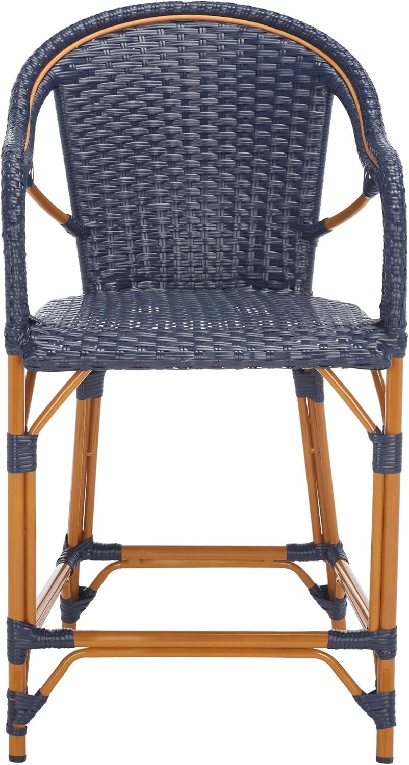 California Counter Stool With Arms - Indoor/Outdoor - PAT7533 - Navy - Safavieh