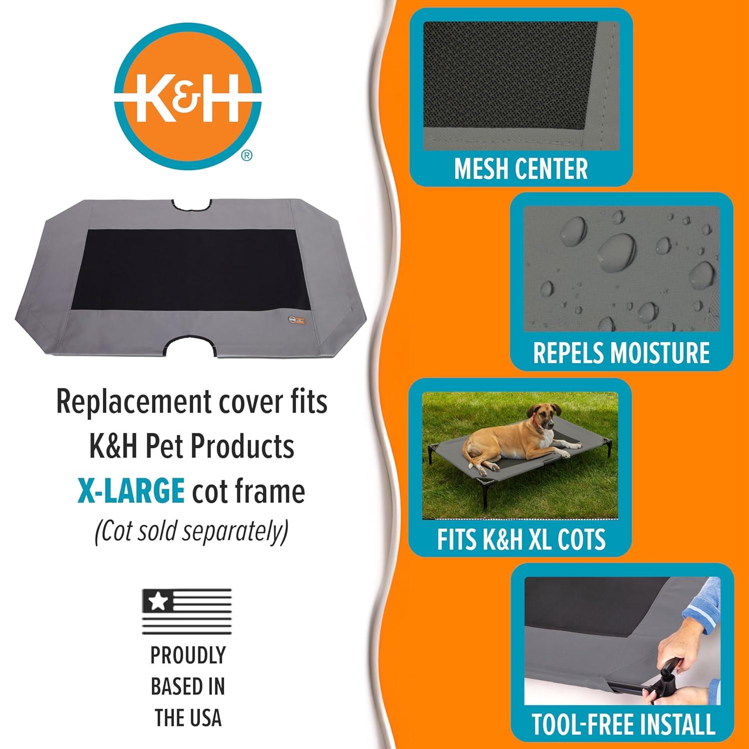 K&H Pet Products Original Pet Cot Replacement Cover (Cot Sold Separately) Gray/Black Mesh X-Large 50 X 32 Inches