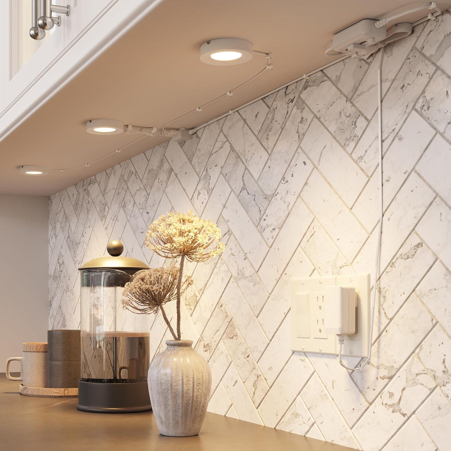 GETINLIGHT 2.75" Wide 3000K Dimmable LED Puck Lights Kit, Plug-in Installation with recessed or Surface Mounted, White Finished, Set of 3, IN-0102-3-WH