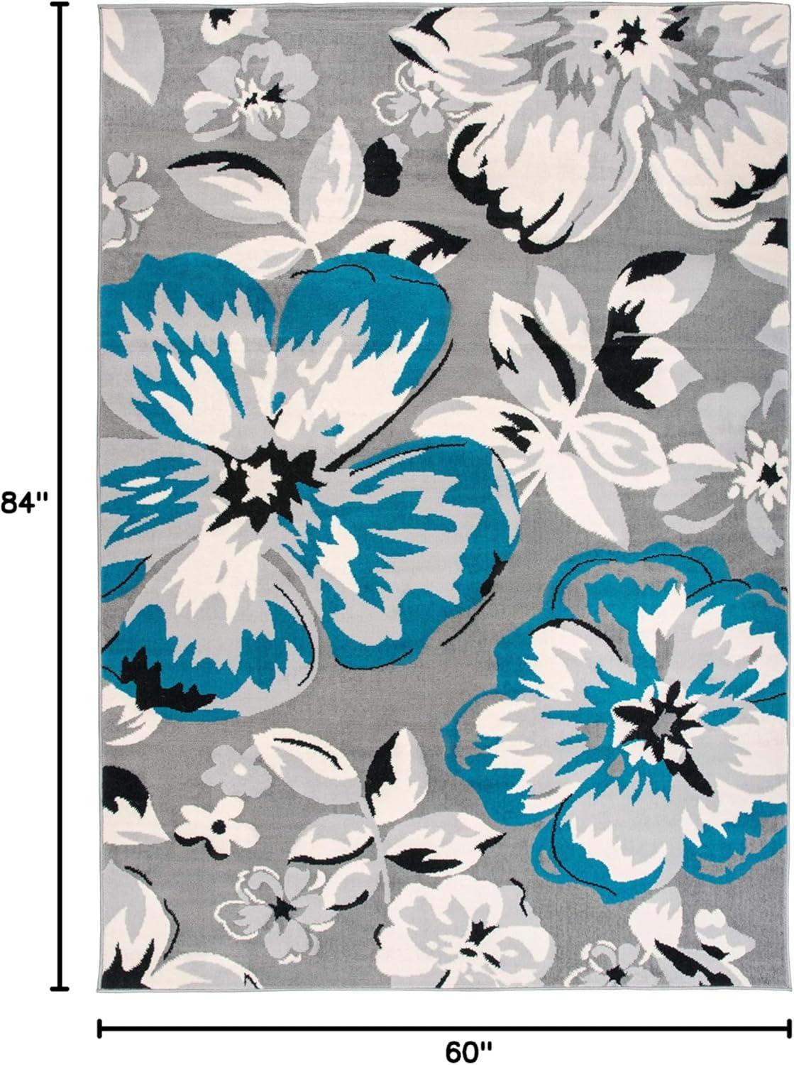 World Rug Gallery Modern Floral Design Blue 5' x 7' Area Rug