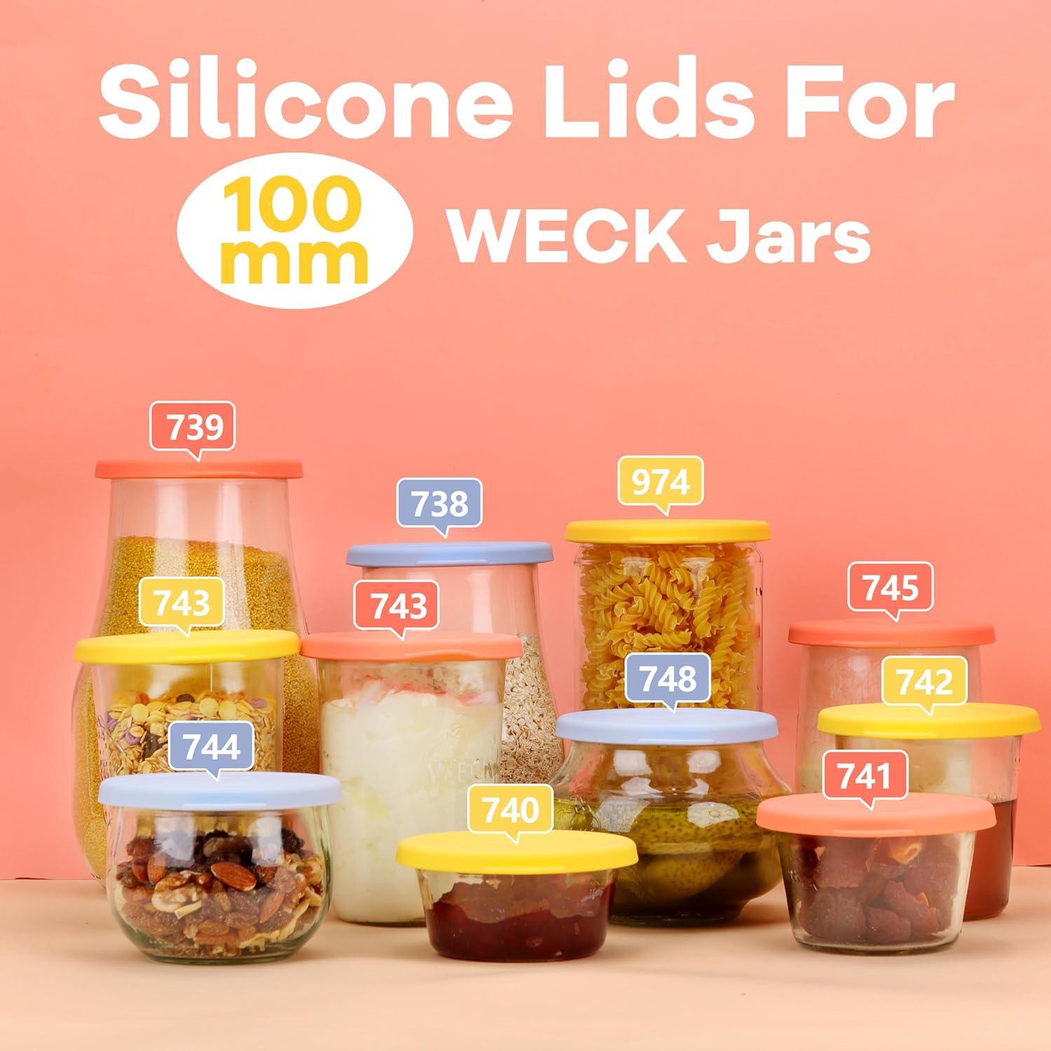 100mm Silicone Lids for Weck Jars，6 Pack Reusable Silicone Covers Replacement Lids for Weck Jars, Microwave & Dishwasher Safe, Fits Models 738, 739, 740, 741, 742, 743, 744, 745, 748, 974