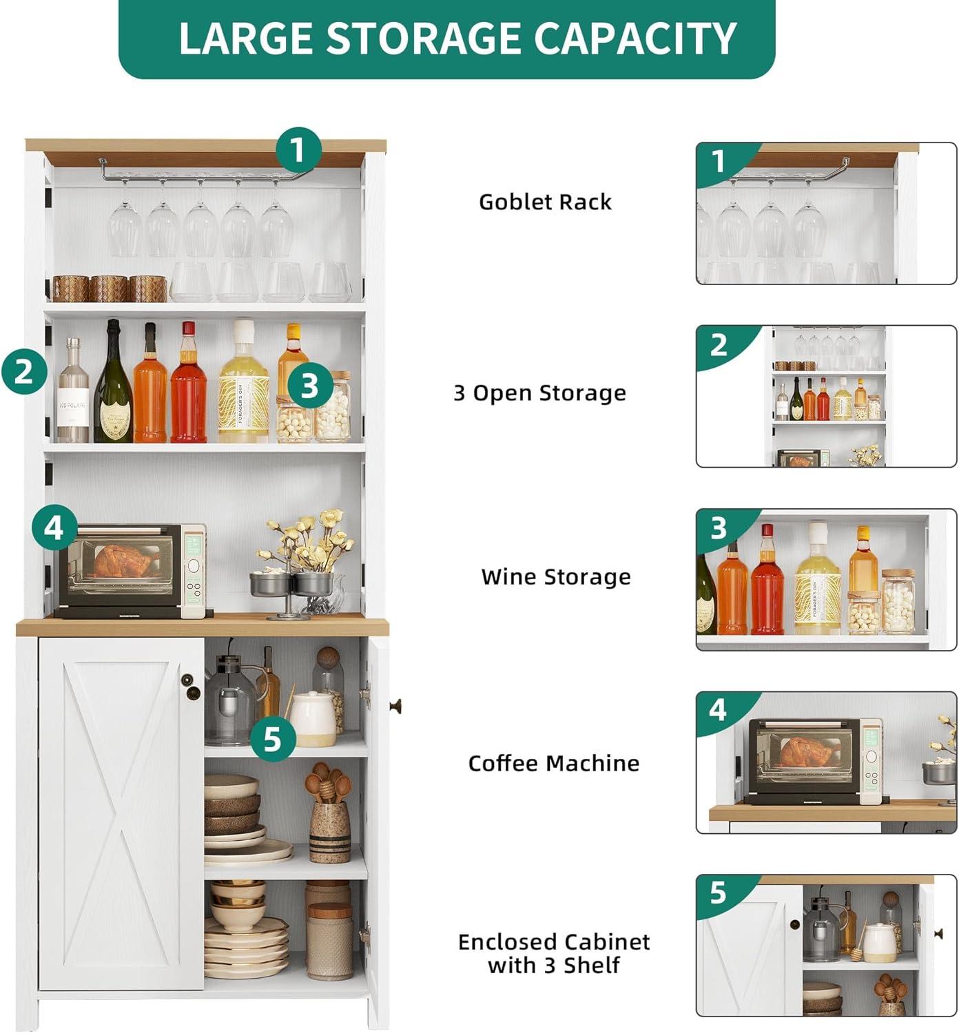 Moasis Bar Cabinet for Liquor and Glasses Dining Kitchen Cabinet with Wine Rack White