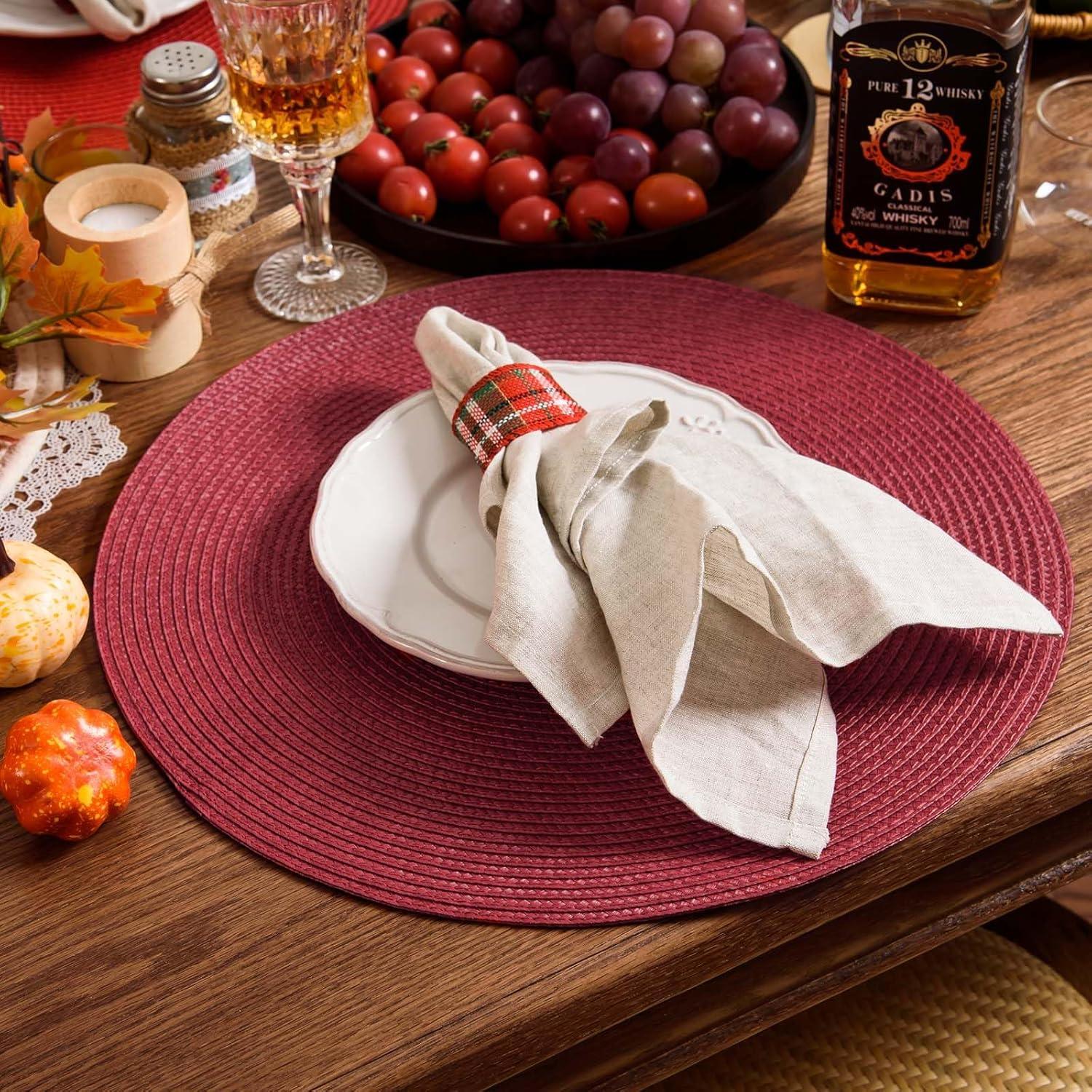 Red 15" Round Cotton Braided Placemats, Set of 4