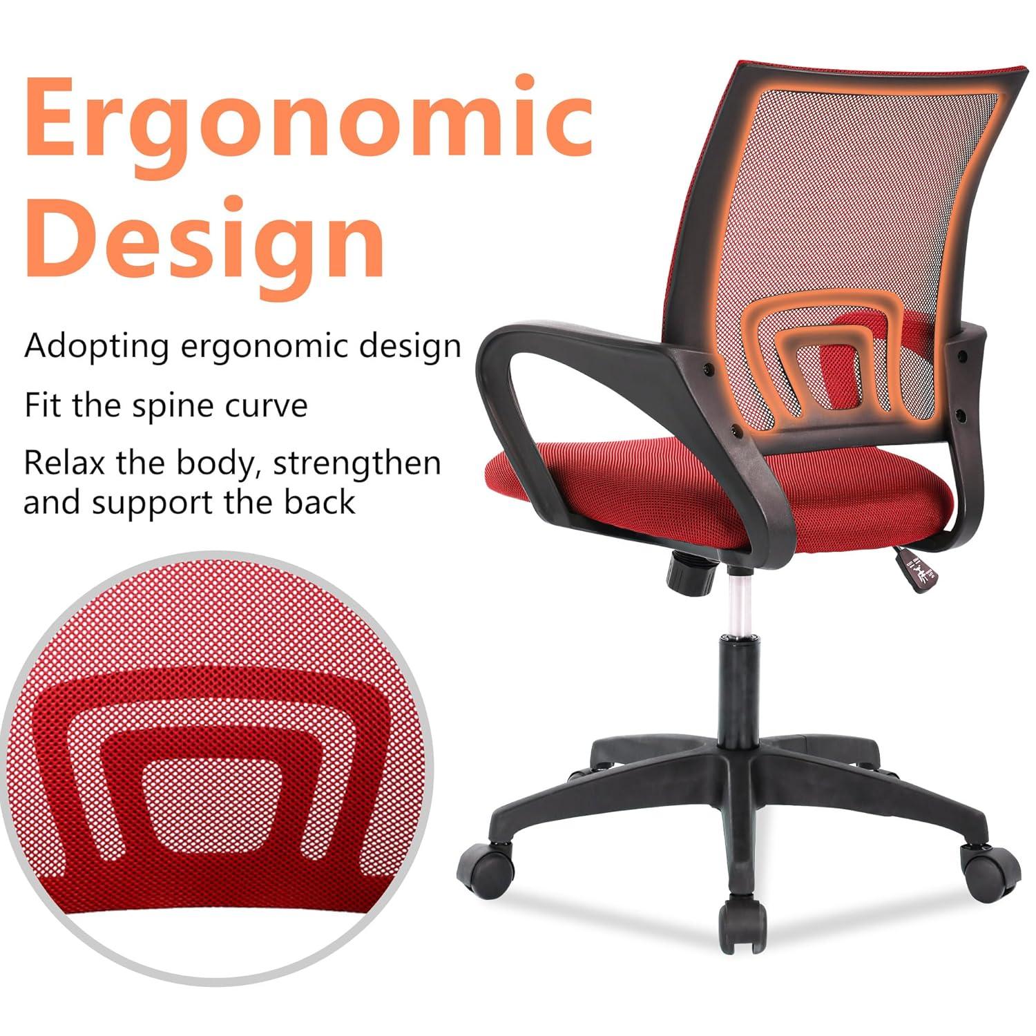 MarketLane Home Office Chair Ergonomic Desk Chair Mesh Computer Chair with Lumbar Support Armrest Executive Rolling Swivel Adjustable Mid Back Task Chair for Women Adults(Red)