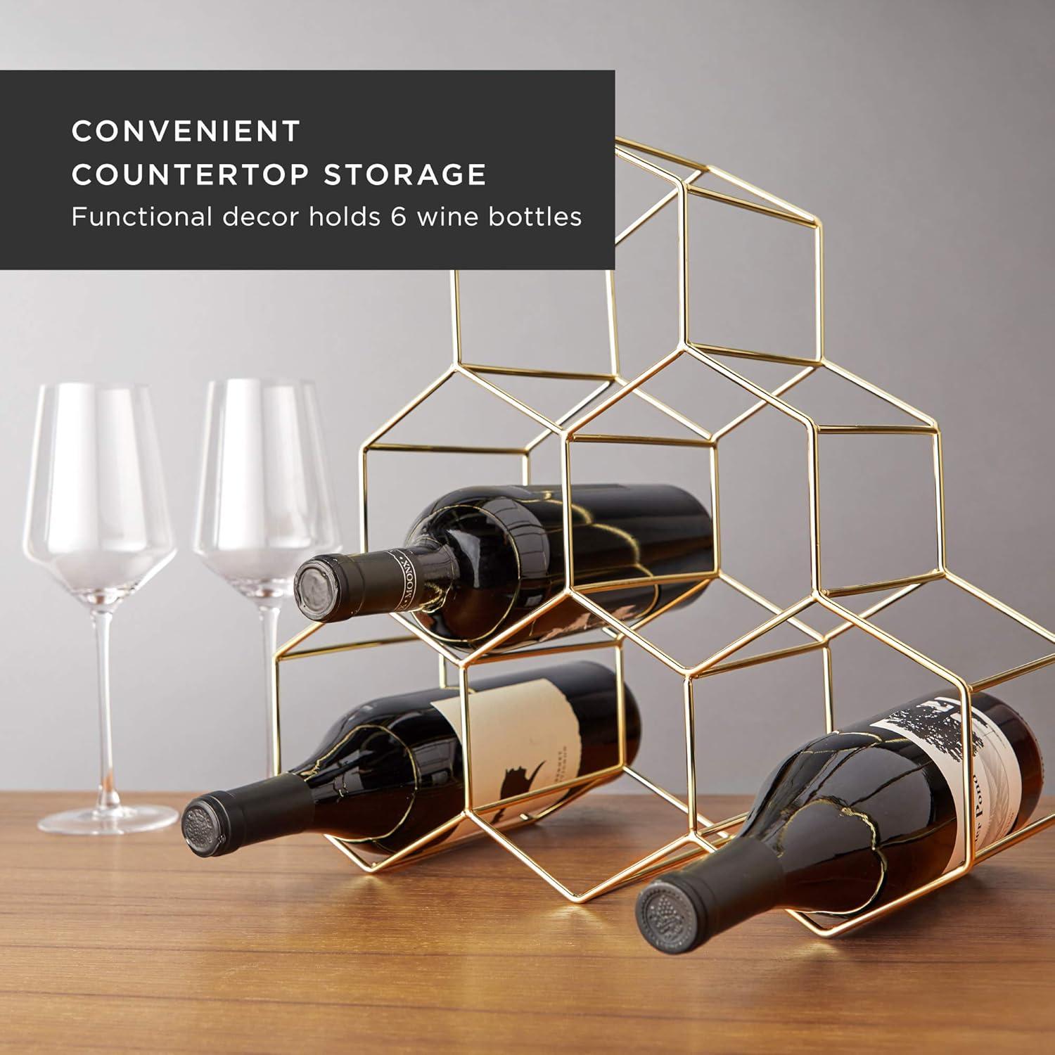 Elegant Geo Gold-Plated Iron 6-Bottle Tabletop Wine Rack