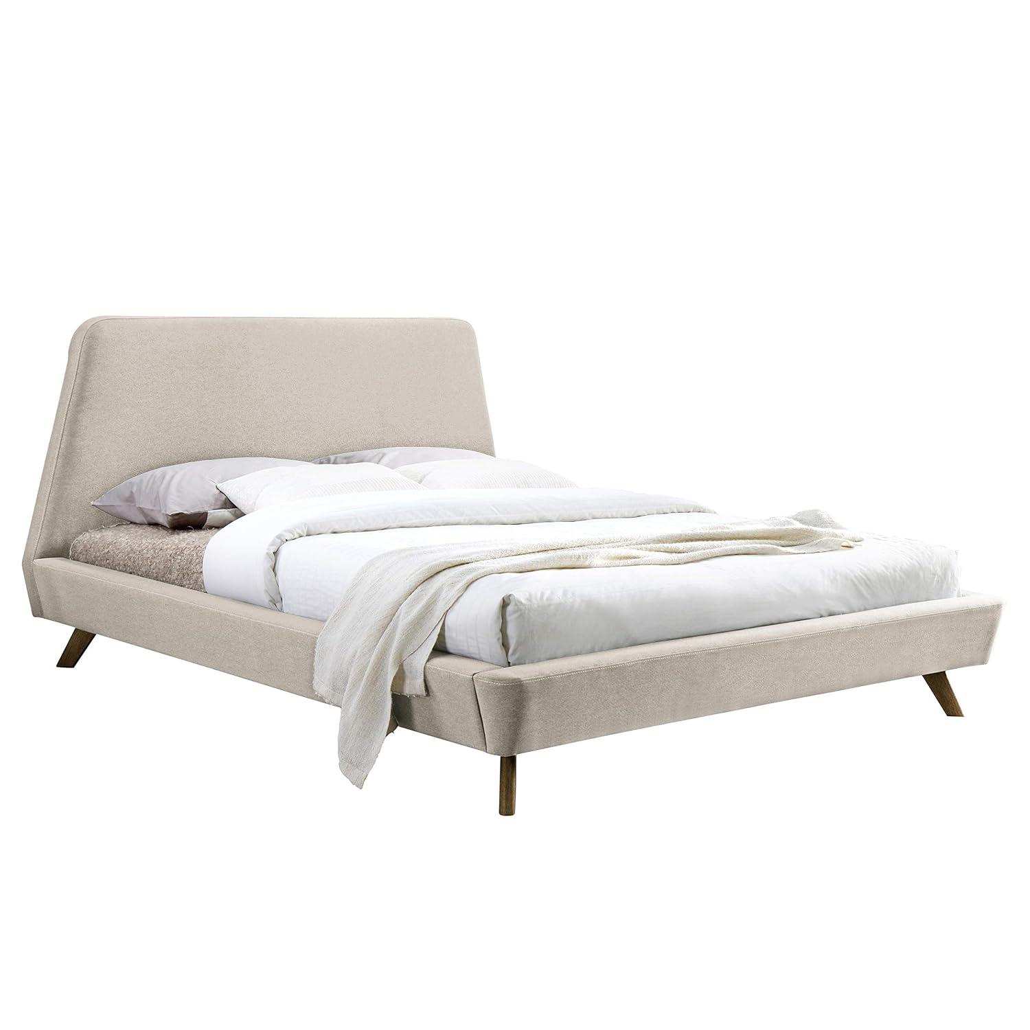Omax Decor Henry Wood and Fabric Upholstered Queen Platform Bed in Blue