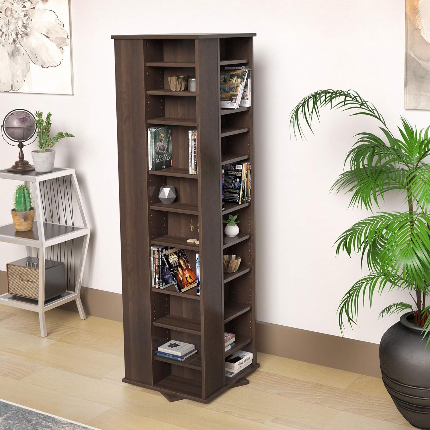 Prepac 4 Sided Spinning Media Storage - Espresso: Holds 1040 CDs, 476 DVDs, Mid-Century Modern Media Tower