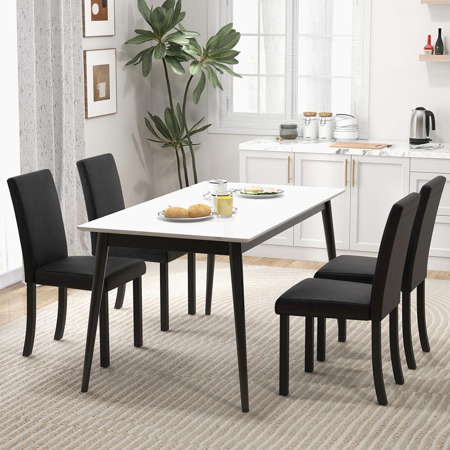Tangkula Dining Chair Set of 4 w/ Acacia Wood Frame & Rubber Wood Legs Padded Backrest Black