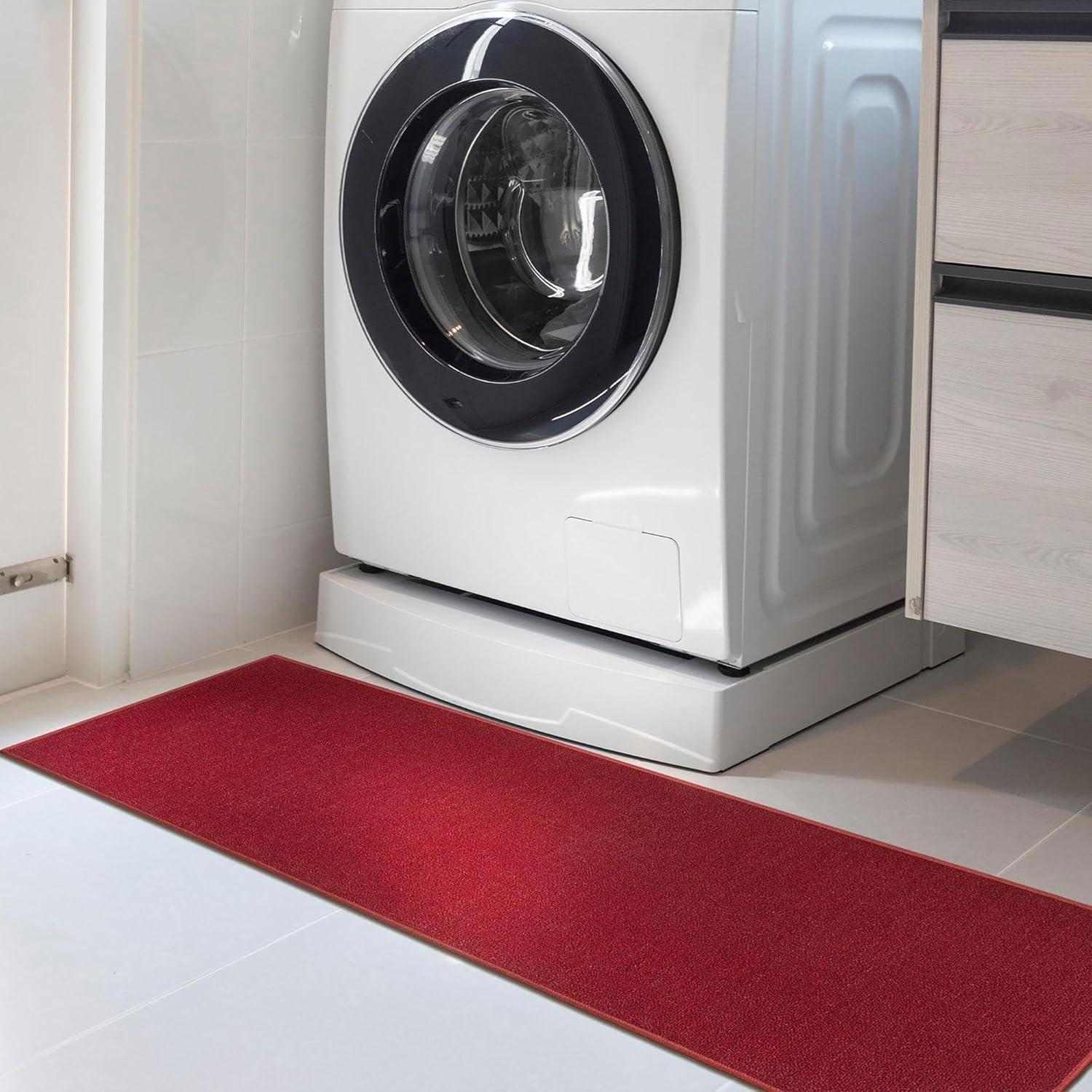 Red Solid Synthetic Washable Runner Rug with Non-Slip Backing