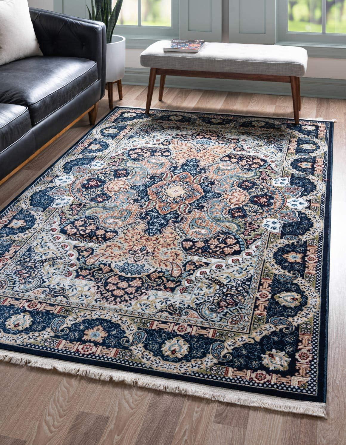 Elegant Navy Blue Handmade 3x5 Synthetic Area Rug