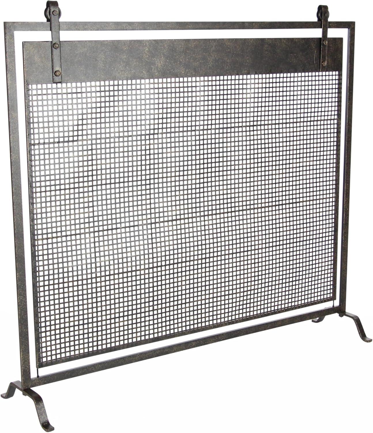 DecMode Contemporary Metal Mesh Fireplace Screen, 38"L x 9"W x 35"H, Black with Semi-Matte Finish