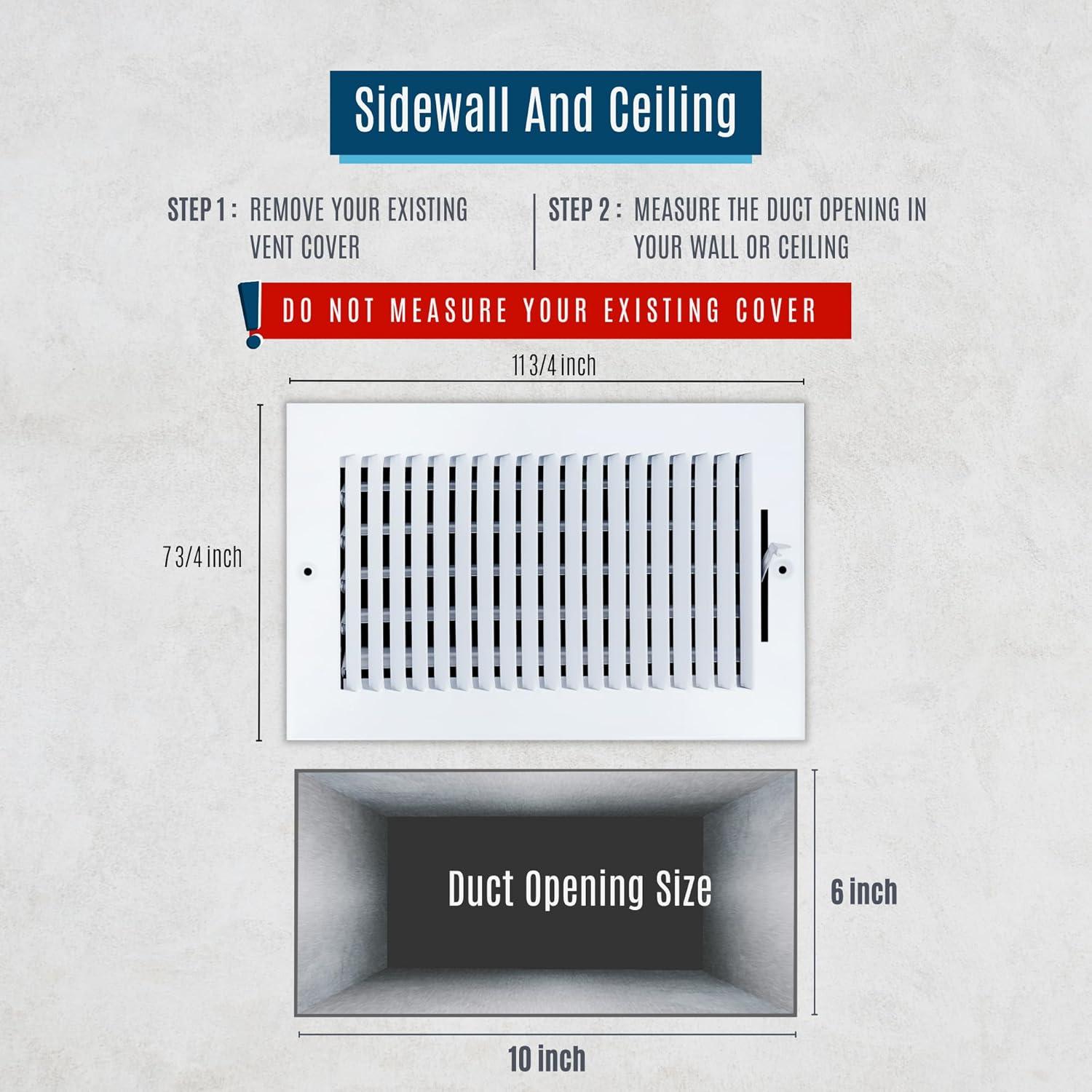 White Steel 10x6 Duct Opening Air Supply Register