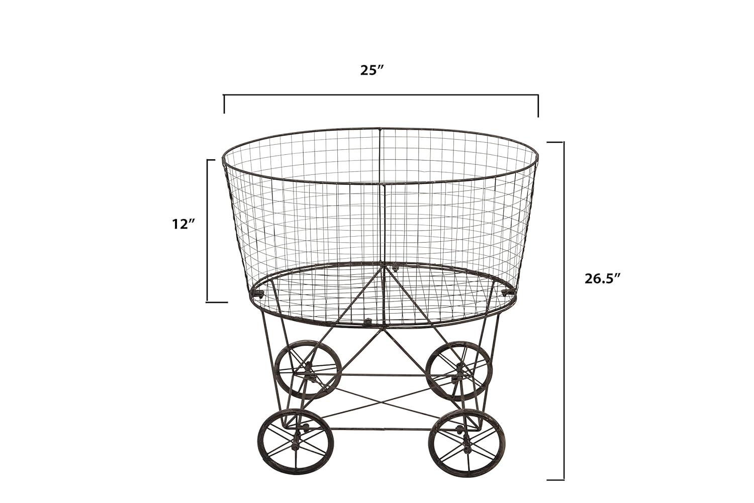Metal Vintage Laundry Basket with Wheels - Storied Home: Garment Storage, Multipurpose Basket