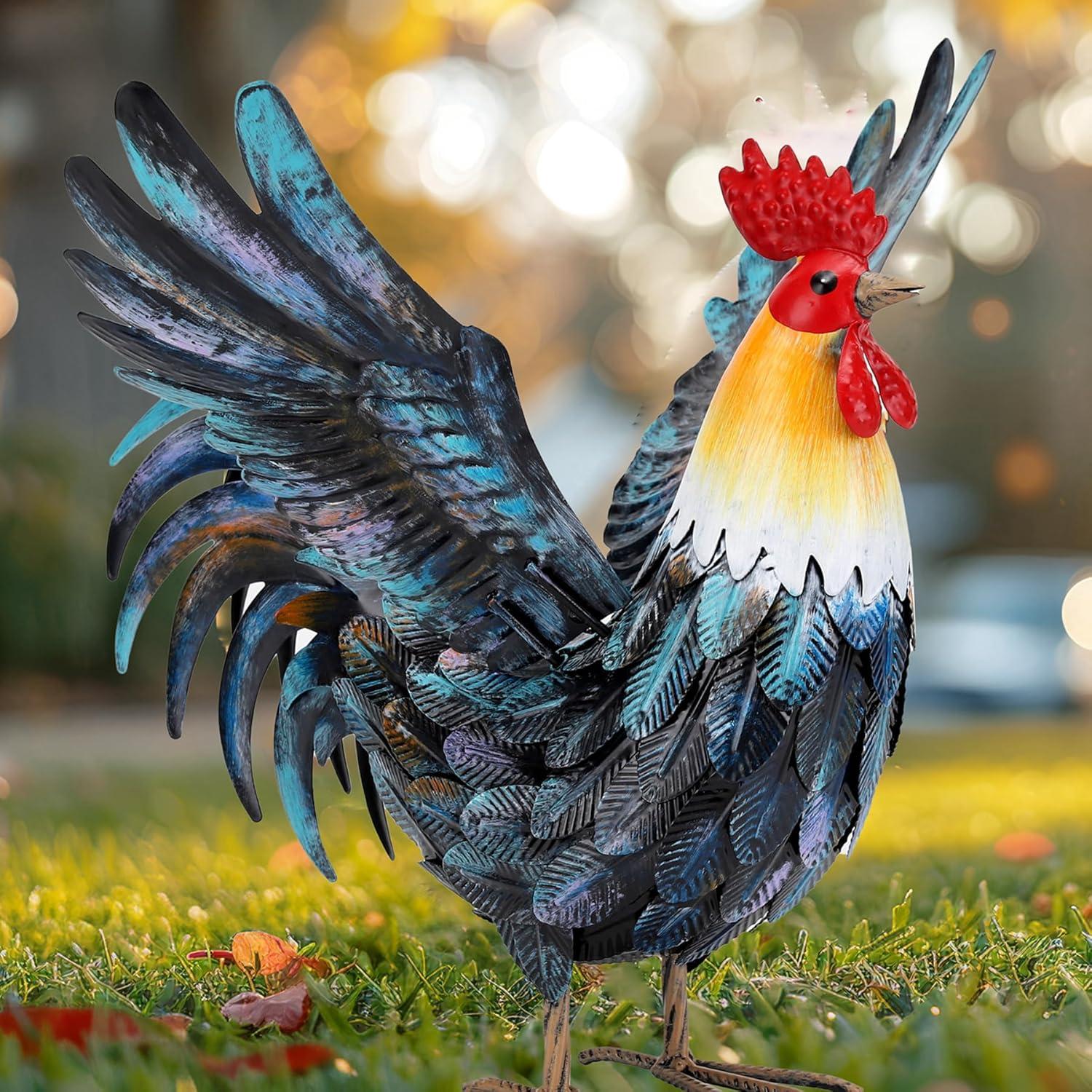 chisheen Metal Rooster Yard Decor Garden Statue Outdoor Chicken Decorations Sculpture for Backyard Patio Kitchen Lawn Ornaments Gifts for Mom C42