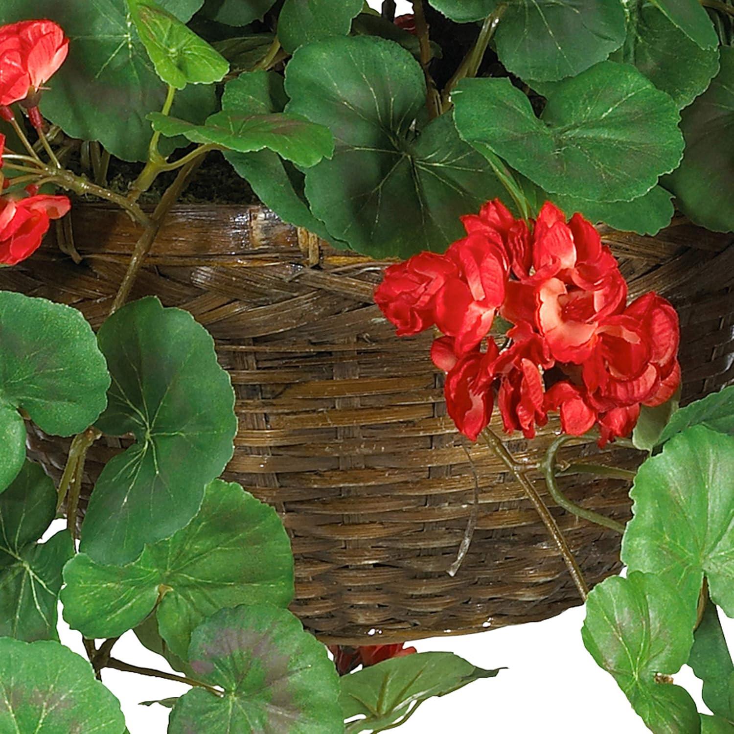 Nearly Natural Geranium Hanging Basket Silk Plant: Indoor Artificial Foliage, Wicker Planter