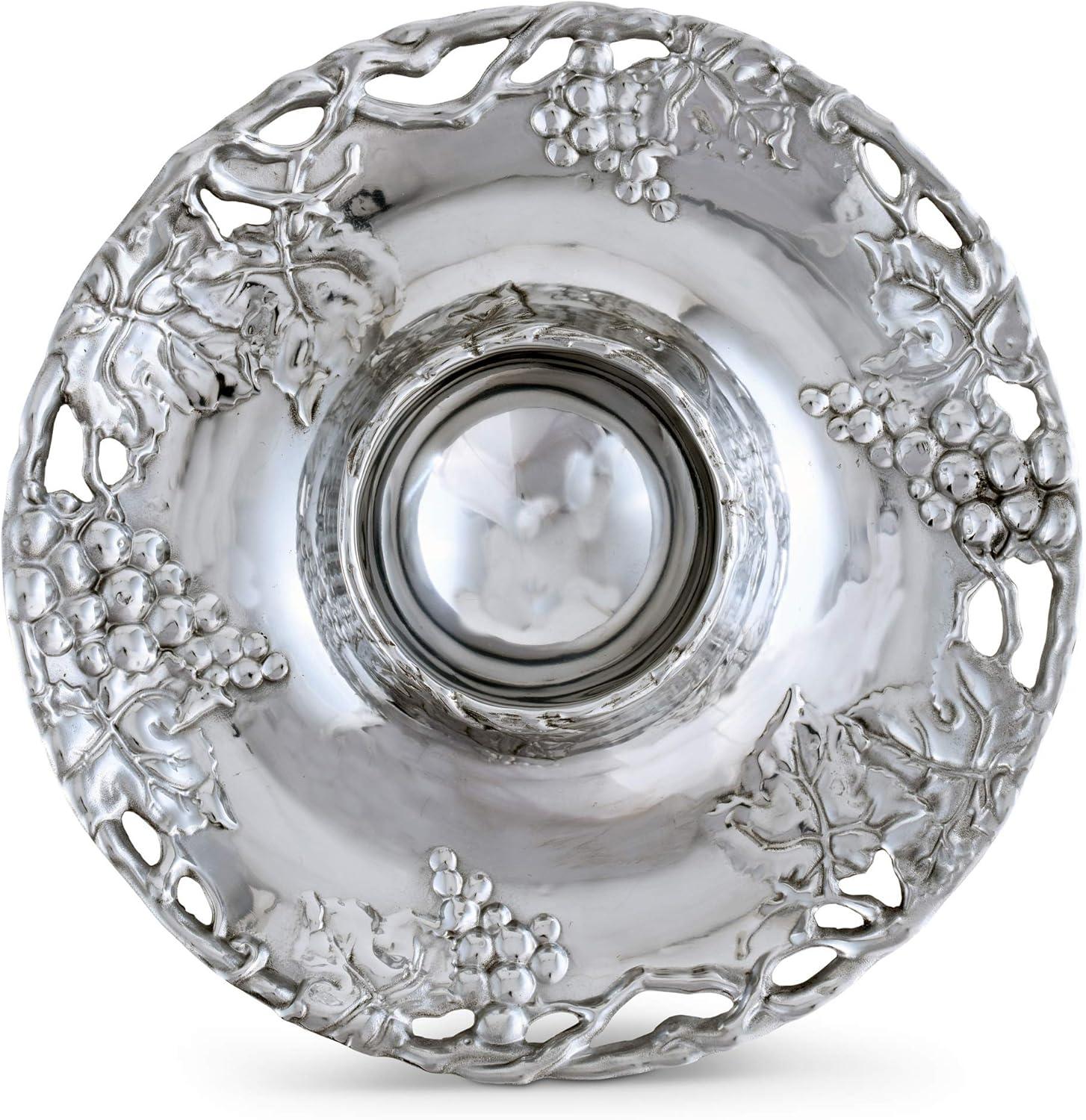 Handmade Aluminum Grape Design Round Chip and Dip Platter