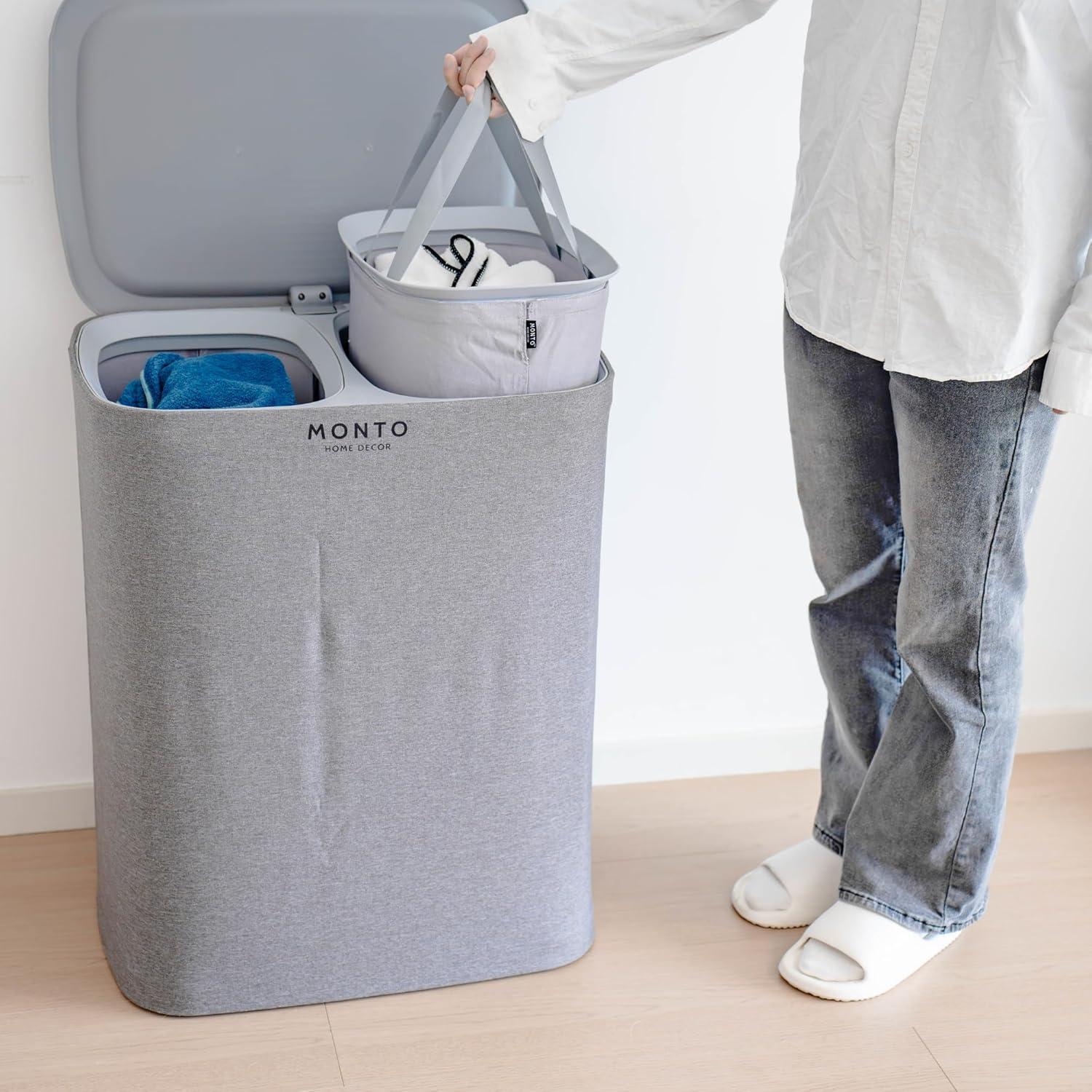Laundry Hamper – Large Double Compartment Laundry Basket with Lid, Removable Bags, and Handles for Efficient Clothes Sorting – Stylish and Functional (90L, Family Size)