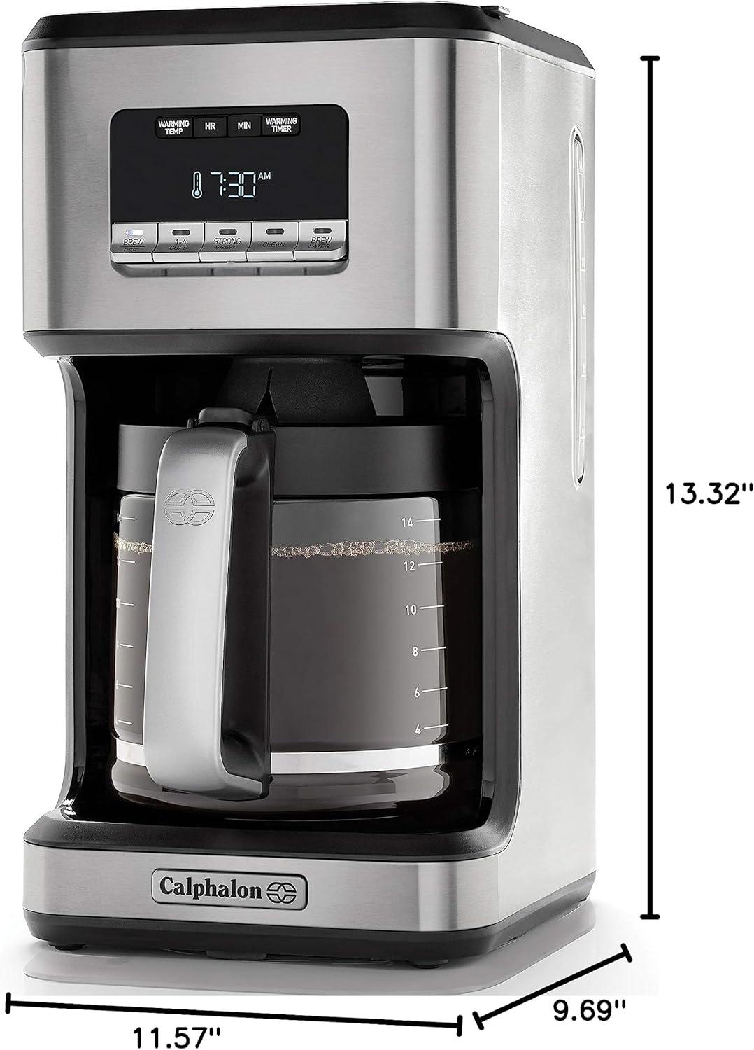 Calphalon 14-Cup Programmable Coffee Maker | Stainless Steel Drip Coffee Maker with Glass Carafe, High Performance Heating