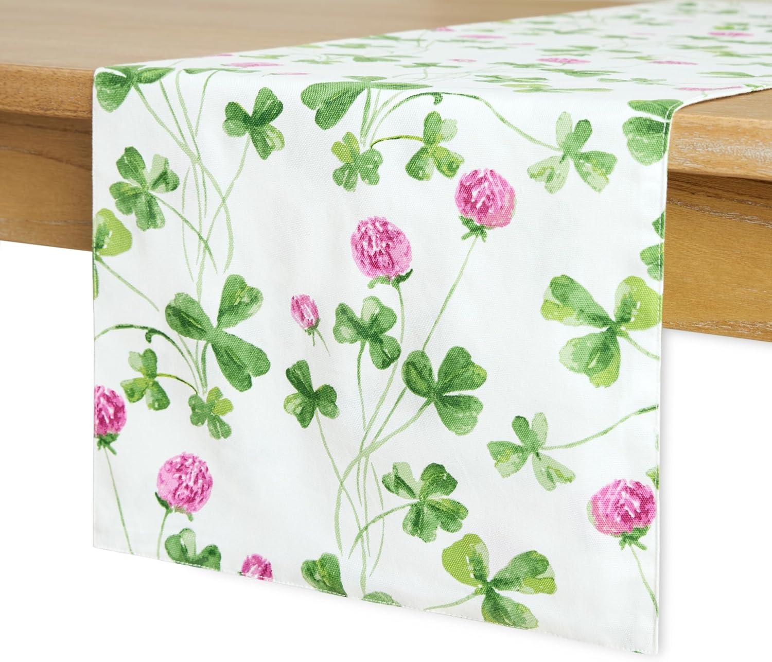 White and Green Cotton Polyester Reversible Table Runner