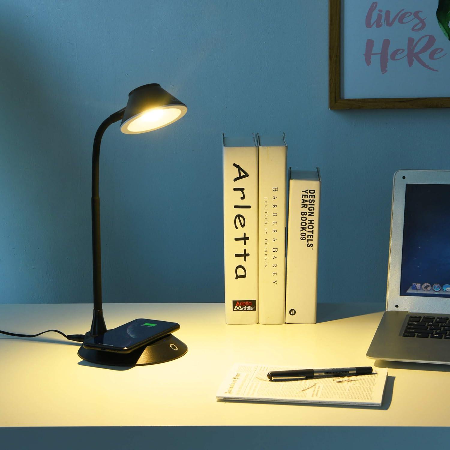 Black Adjustable LED Desk Lamp with Wireless Charger