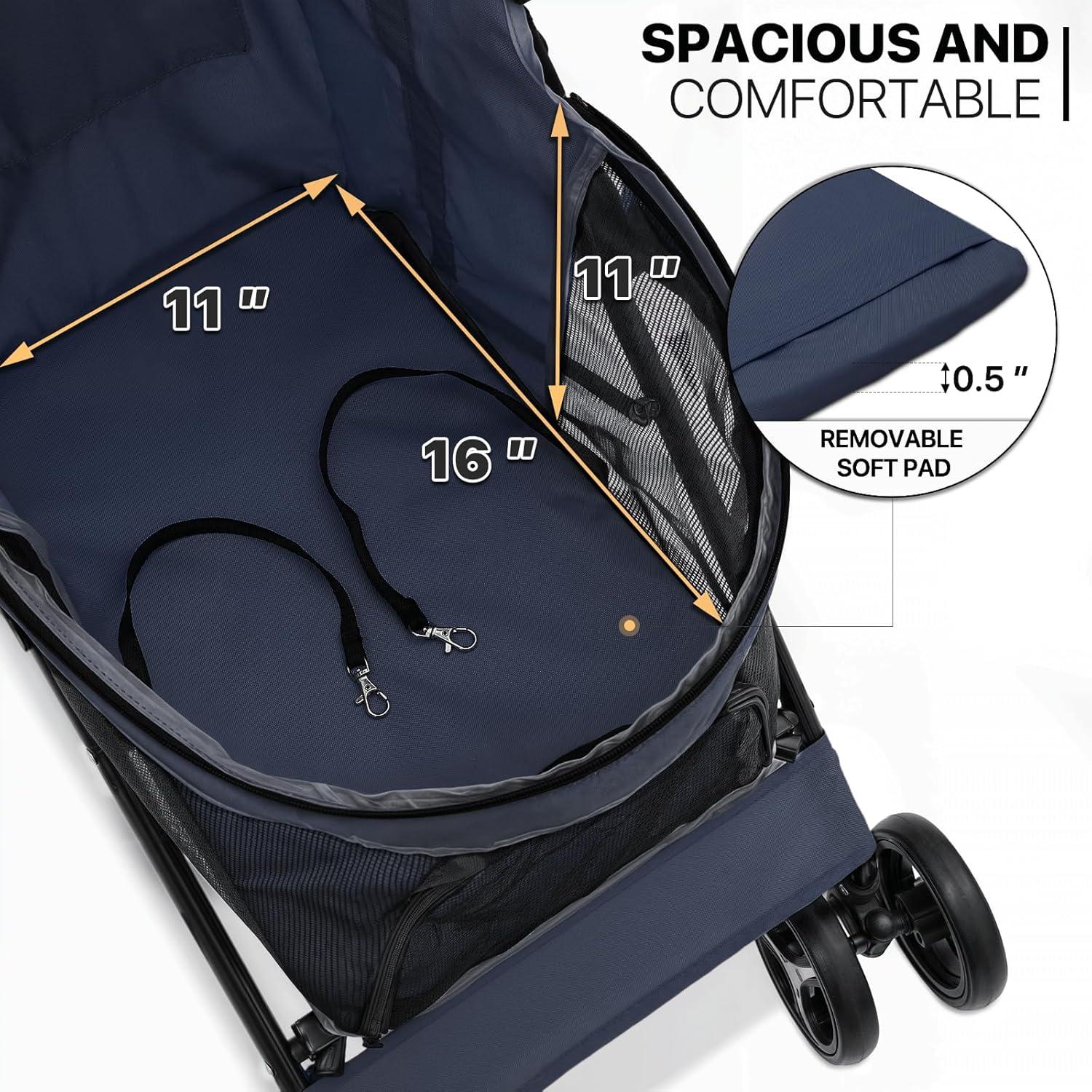 MoNiBloom 4 Wheel Folding Pet Stroller, Foldable Dog Jogger Stroller with Adjustable Canopy and Mesh Window