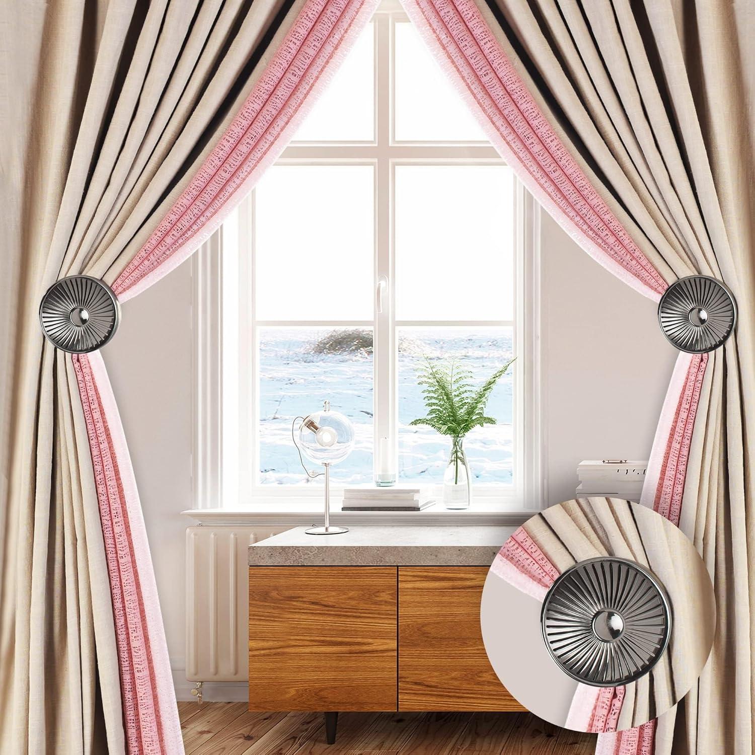 Deco Window 2 Pcs Curtain Holdback for Curtains Wall Mounted Metal Drapery Disc Leaf Hook for Sheer and Blackout Panels (Black Matt)