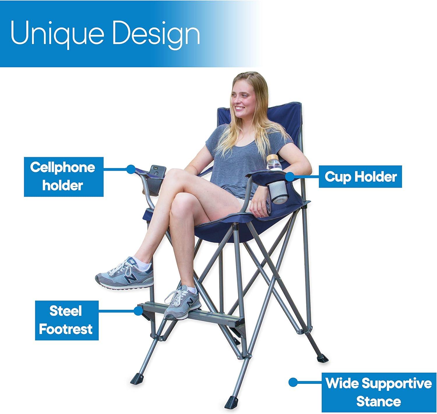 Extra Tall Blue Mesh Camping Chair with Alloy Steel Frame