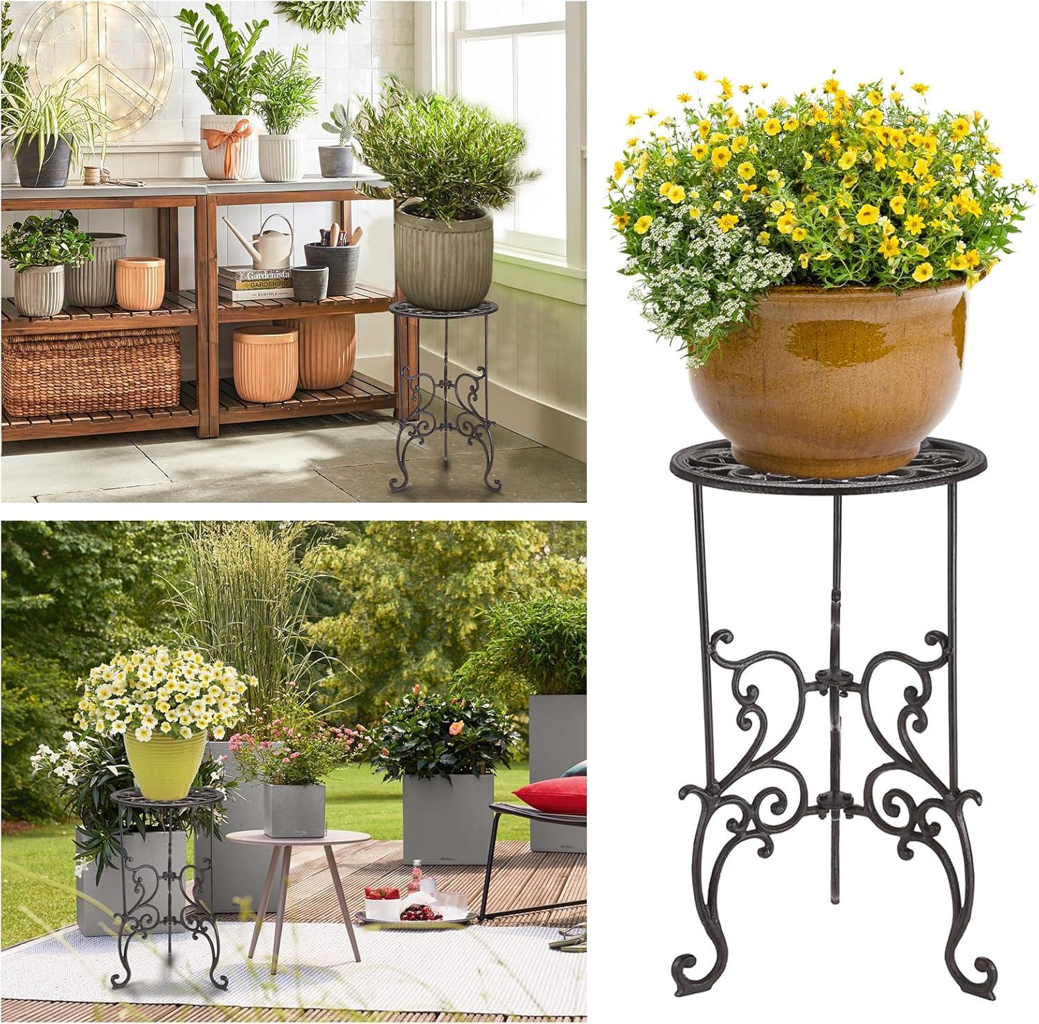 OwnMy Heavy Duty Cast Iron Plant Stand Indoor Outdoor Vintage Wrought Iron Round Flower Pot Holder Stand, 19.3" Tall Decorative Large Potted Plant Stand for Home Garden Patio