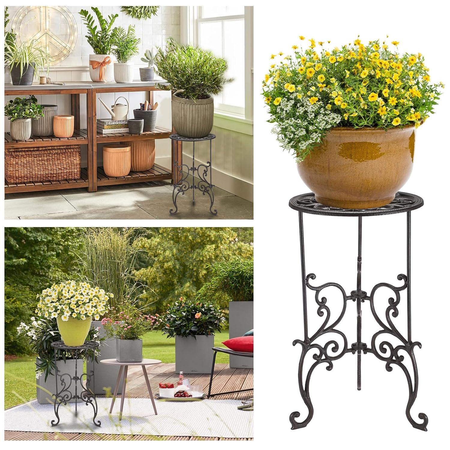 OwnMy Heavy Duty Cast Iron Plant Stand Indoor Outdoor Vintage Wrought Iron Round Flower Pot Holder Stand, 19.3" Tall Decorative Large Potted Plant Stand for Home Garden Patio