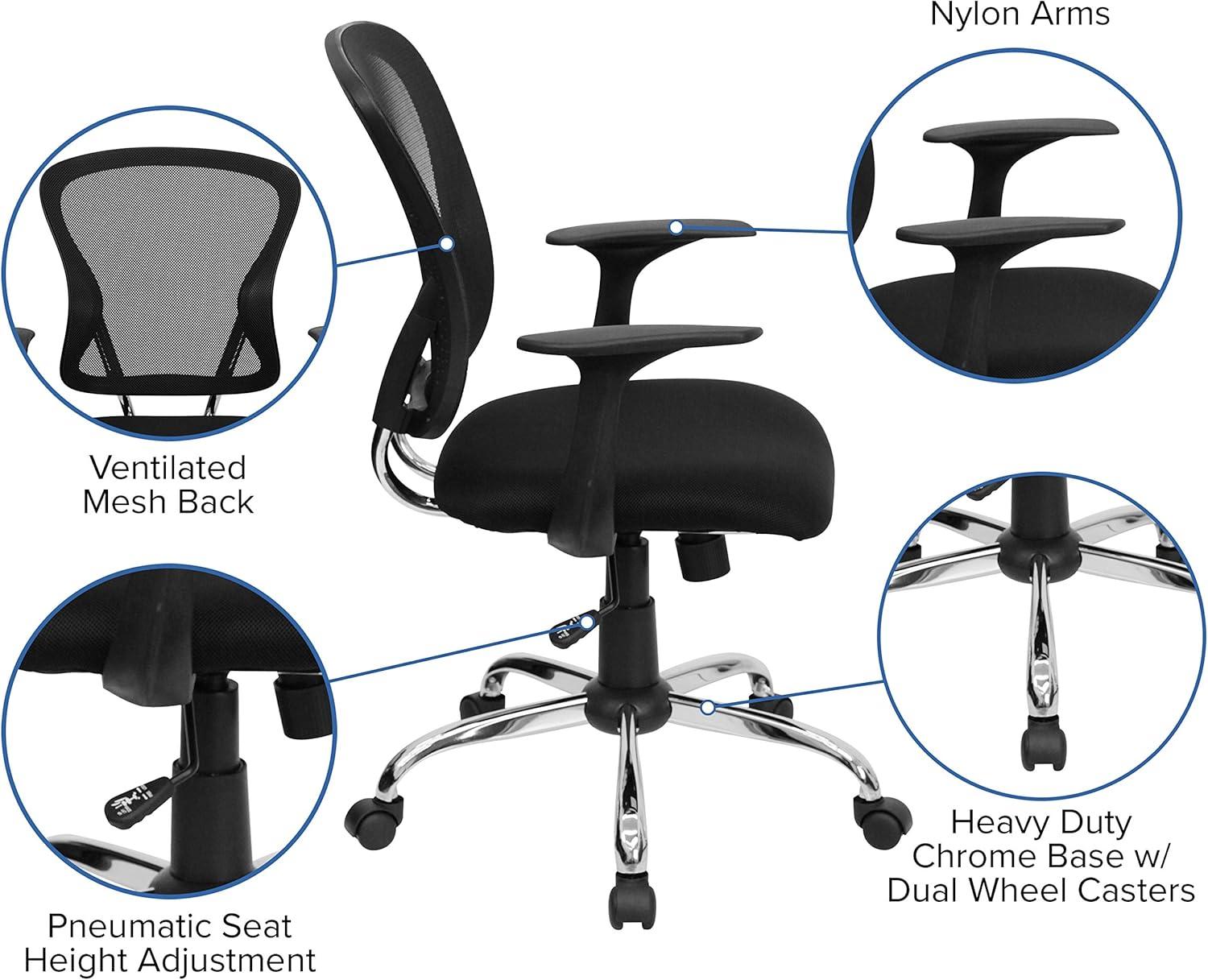 Flash Furniture Mid-Back Black Mesh Swivel Task Office Chair with Chrome Base and Arms