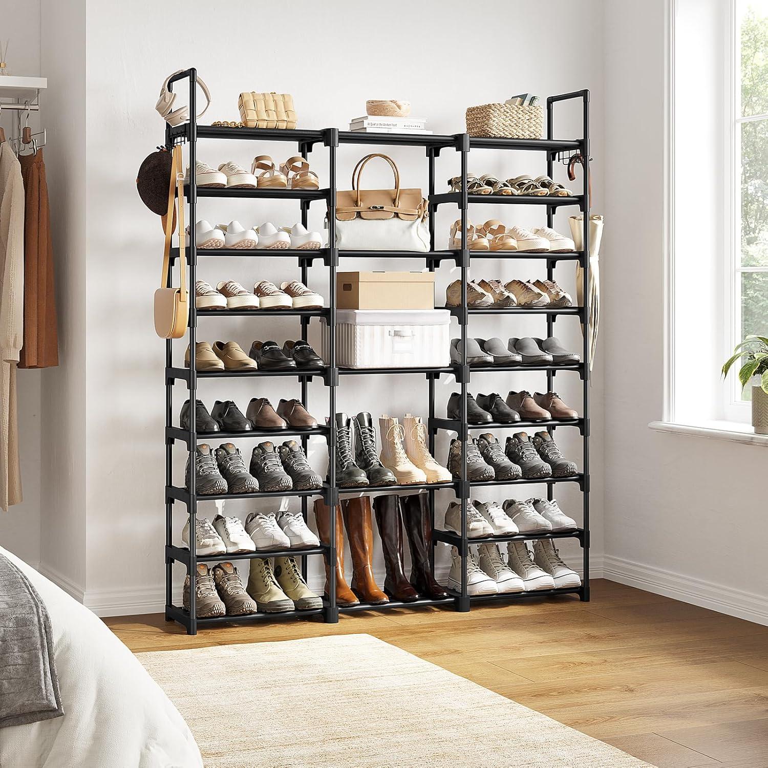 Black Metal 9-Tier Stackable Shoe Rack Organizer