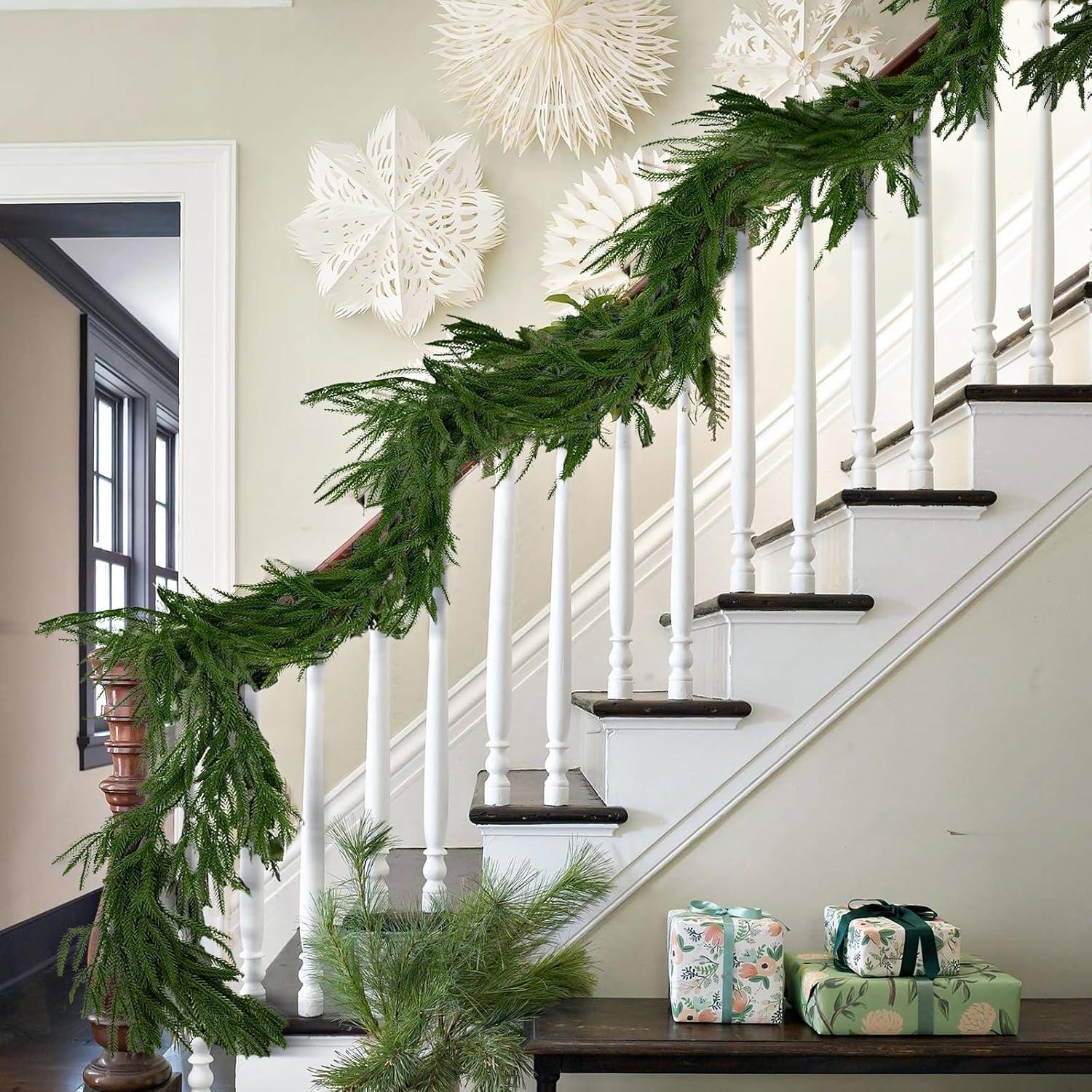 Seasonal Offers 2 Pcs Artificial Norfolk Pine Garlands, Real Touch Winter Pine Garland, Green Artificial Greenery Garland for Table, Mantle, Wall, Indoor, Outdoor Christmas Decorations (2, 6 FT)