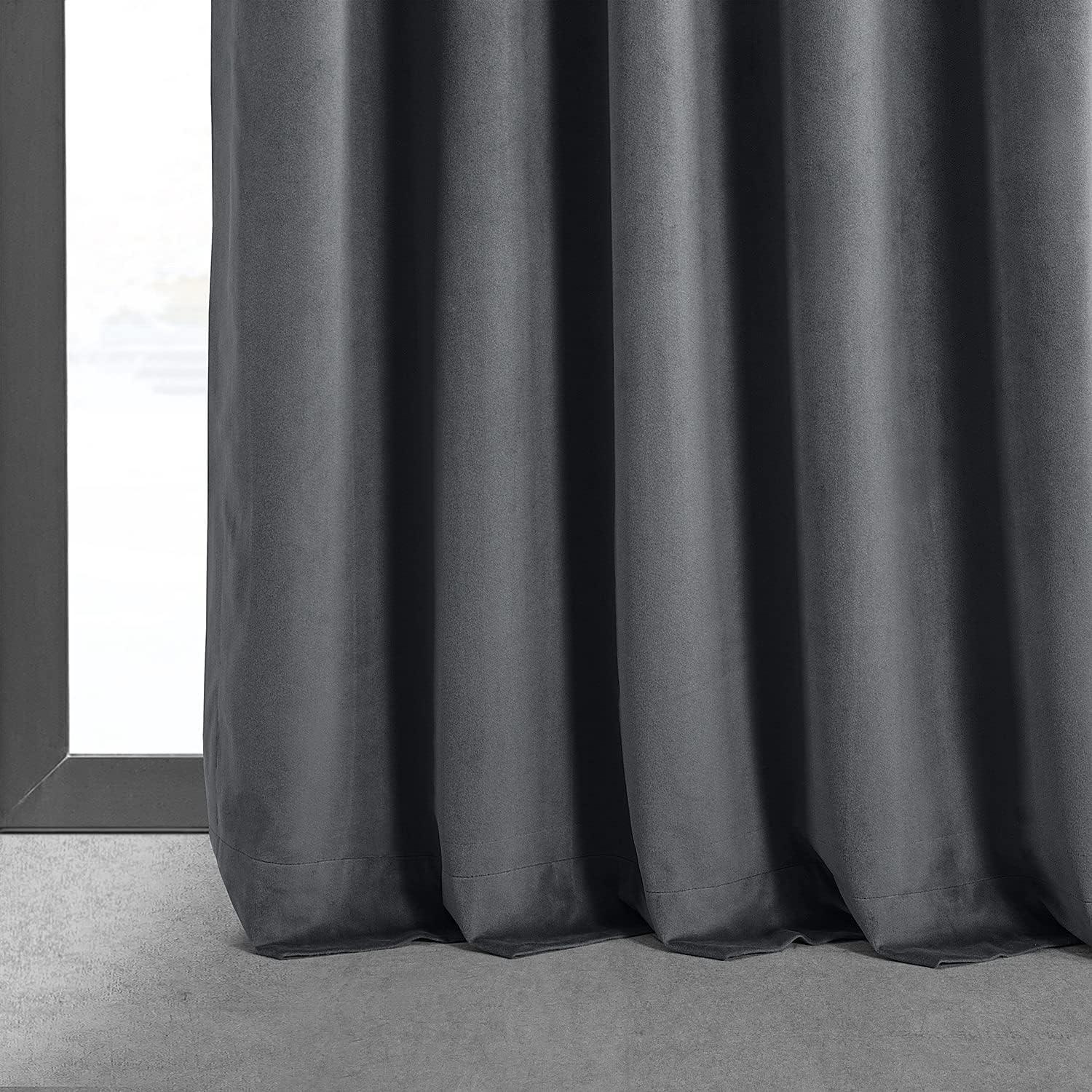 Half Price Drapes Signature Blue Grey Velvet Blackout Curtains For Bedroom(1 Panel), 50WX 96L